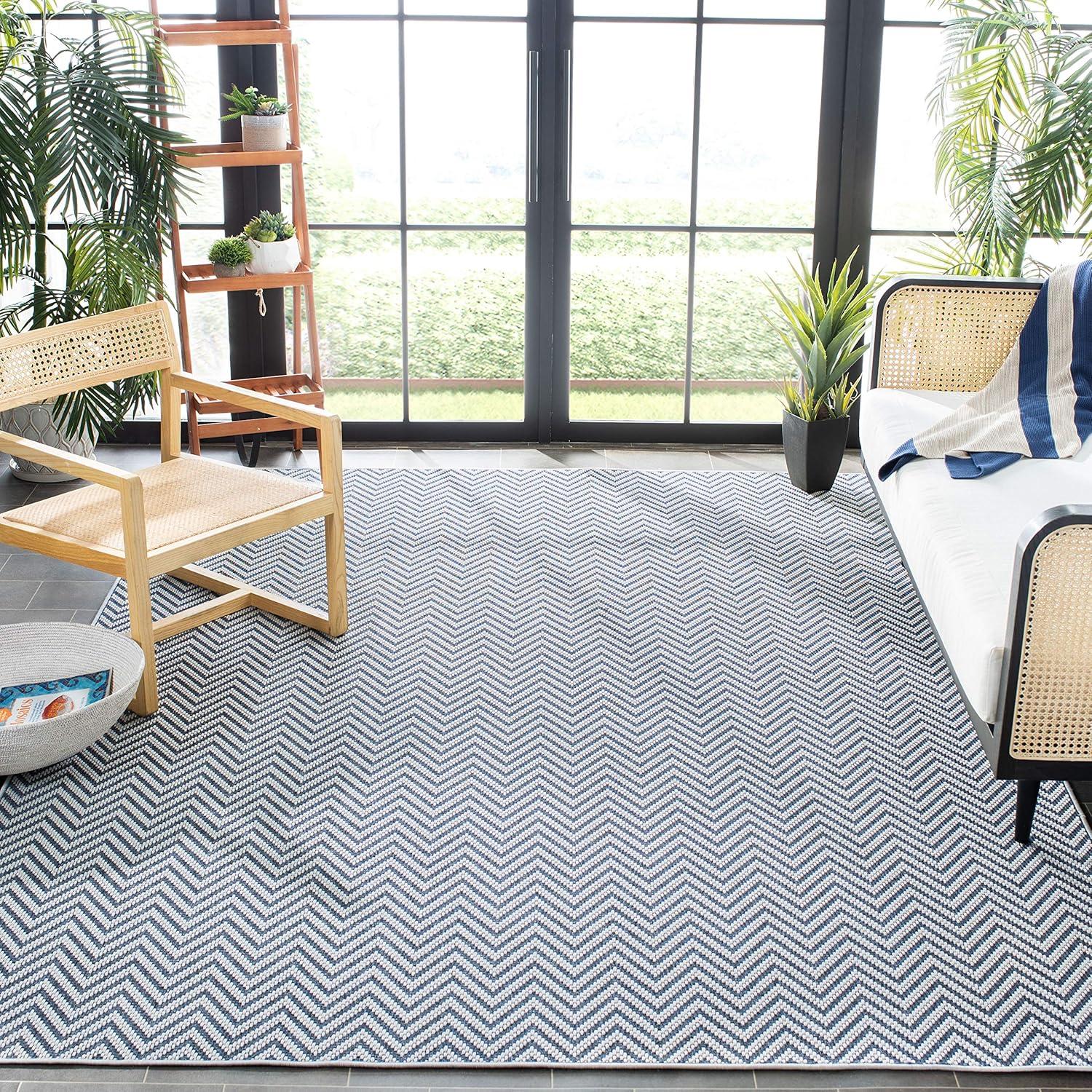 SAFAVIEH Bermuda Amina Geometric Chevron Indoor/Outdoor Area Rug Light Blue/Cream, 9' x 12'