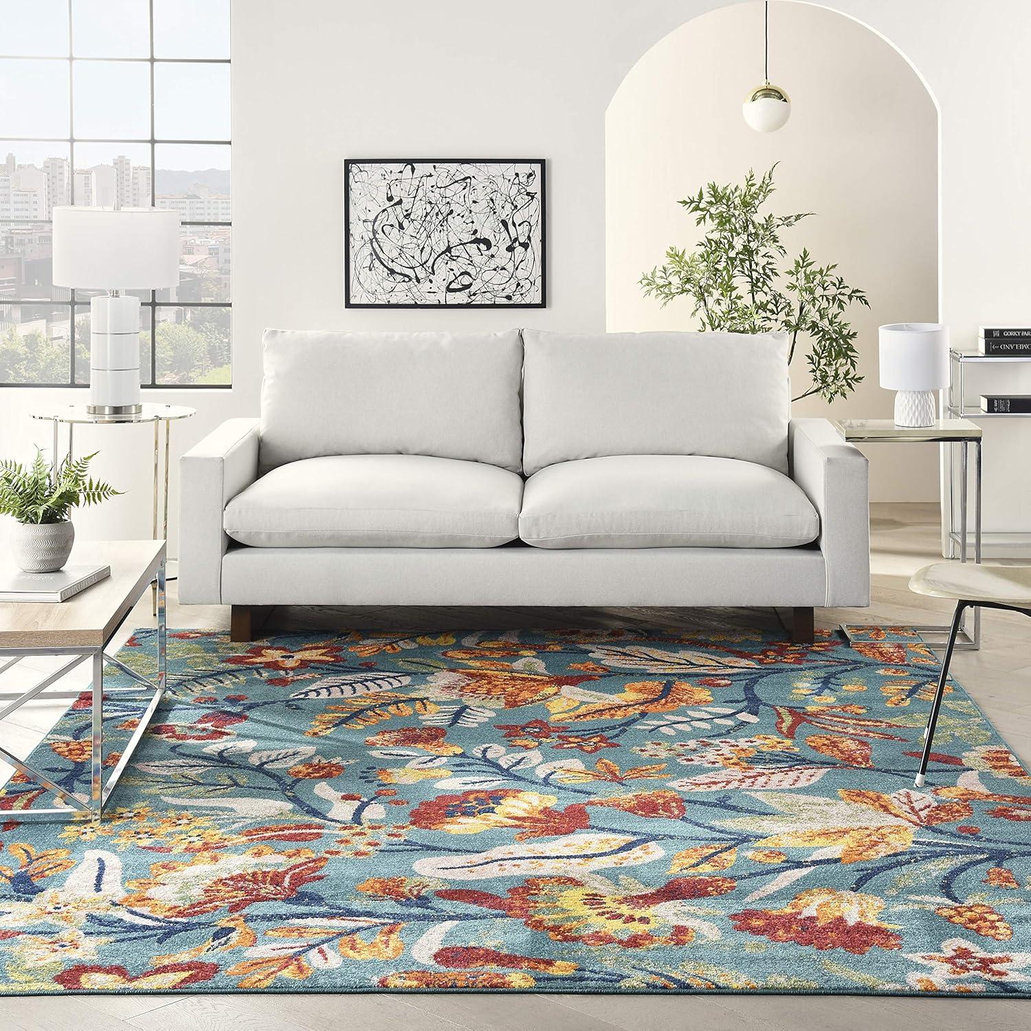 Nourison Allur Botanical Indoor Area Rug Turquoise Multicolor 7'10" x 9'10"