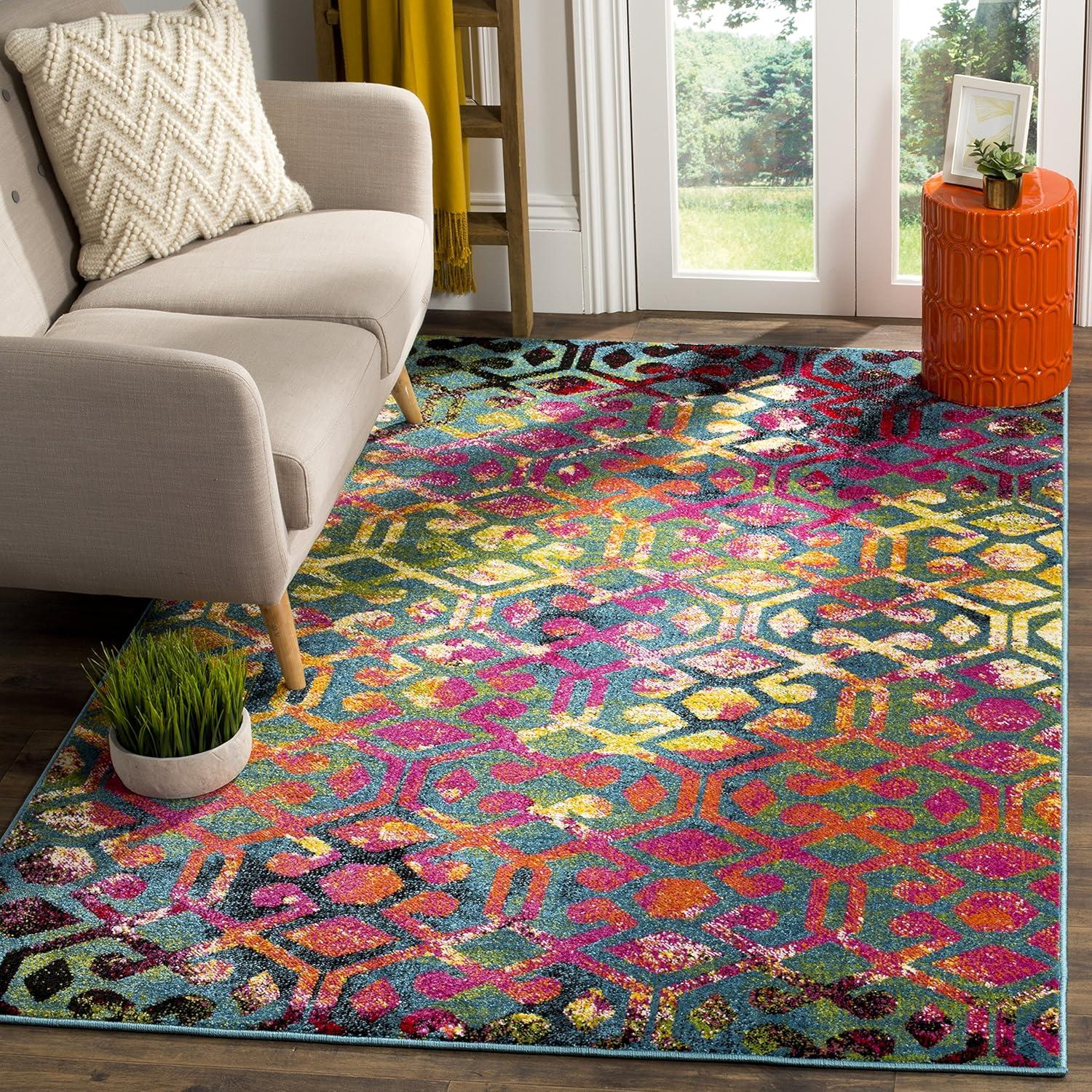 SAFAVIEH Cherokee Maitland Geometric Area Rug, Light Blue/Fuchsia, 4' x 6'