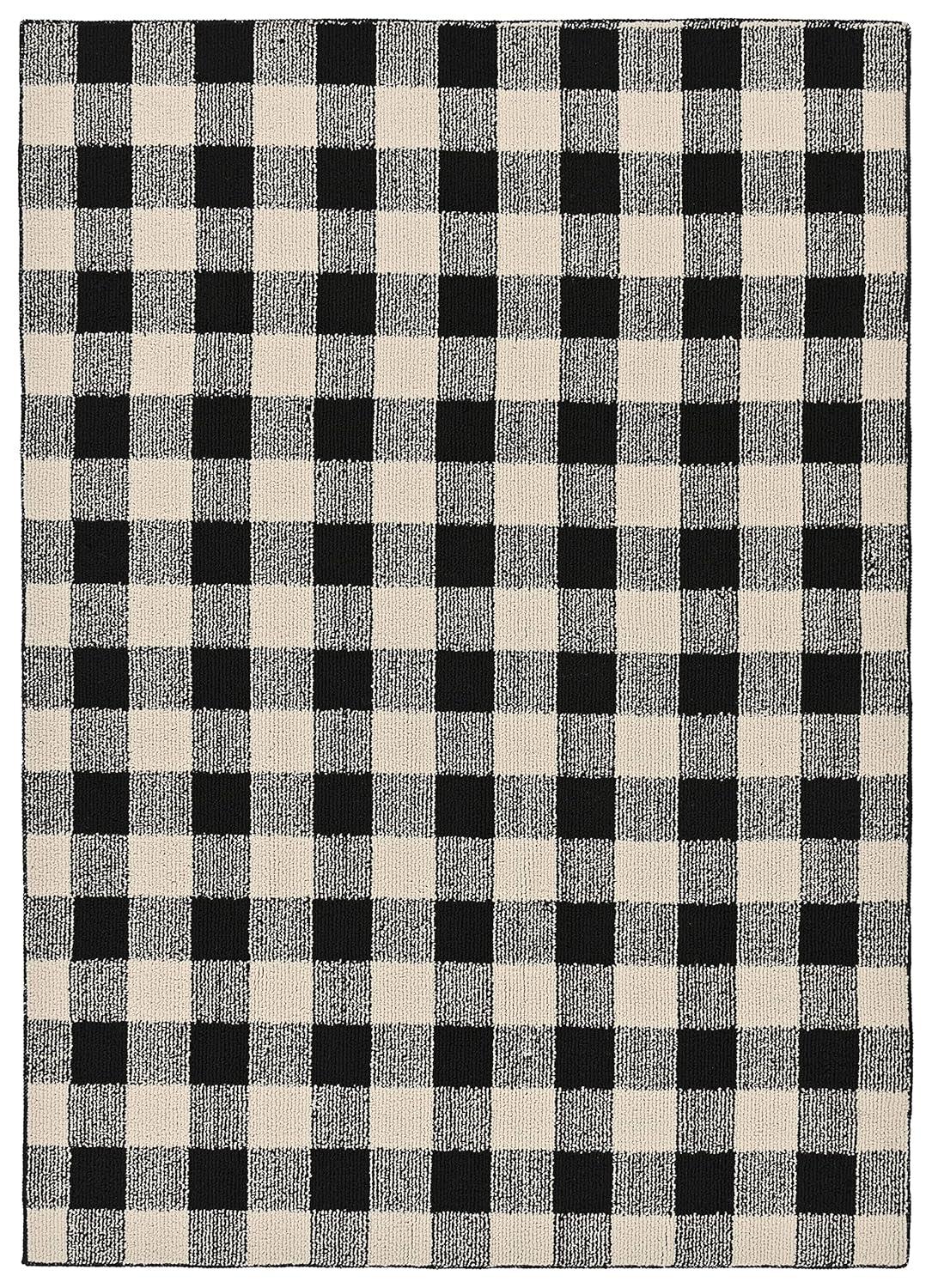 Garland Rug Country Living Buffalo Plaid Polypropylene Black/Ivory Indoor/Outdoor Area Rug, 5' x 7'