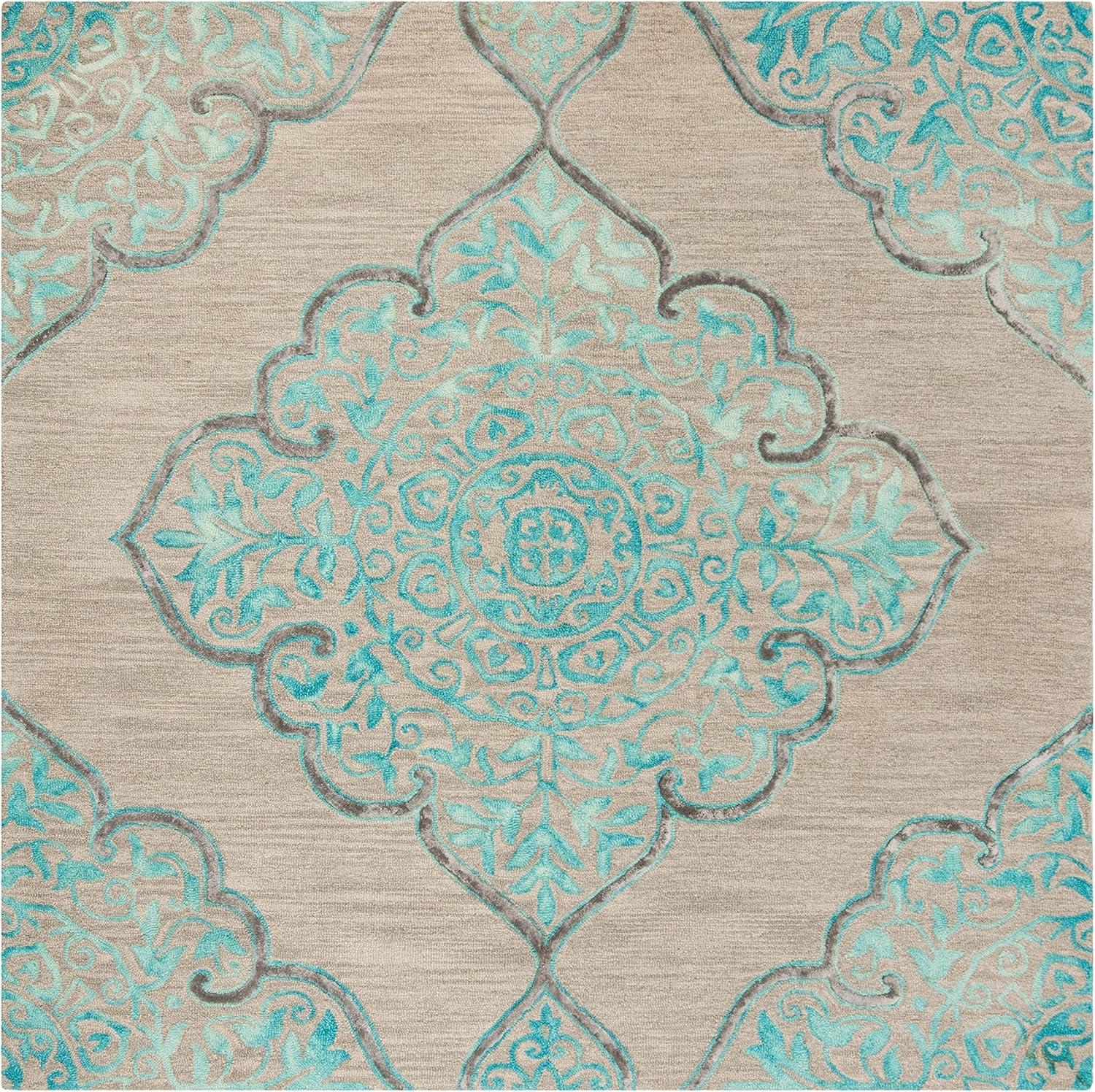 Dip Dye DDY510 Hand Tufted Indoor Area Rug - Grey/Turquoise - 7'x7' - Safavieh