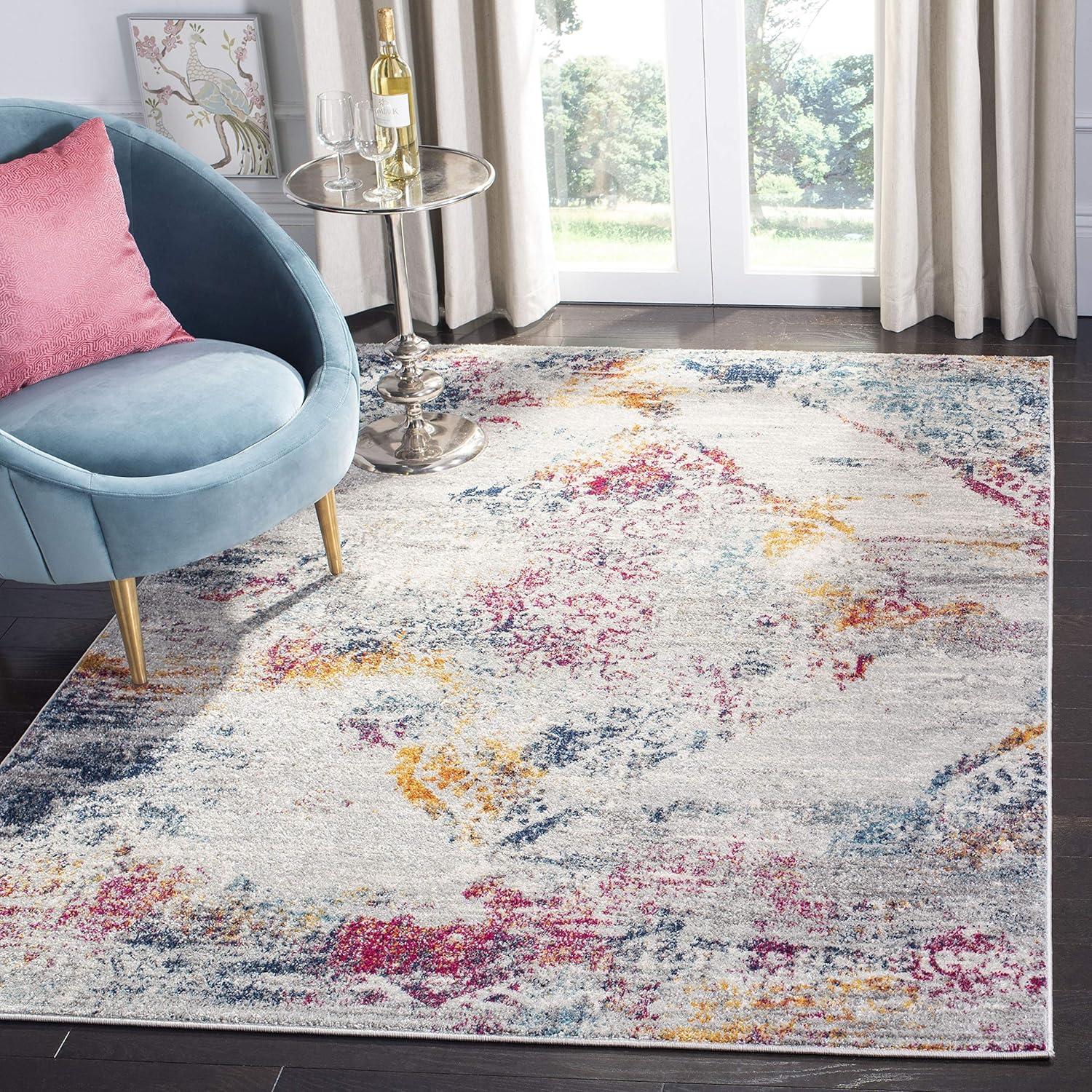 Gray and Fuchsia Synthetic Flat Woven 6' x 9' Area Rug