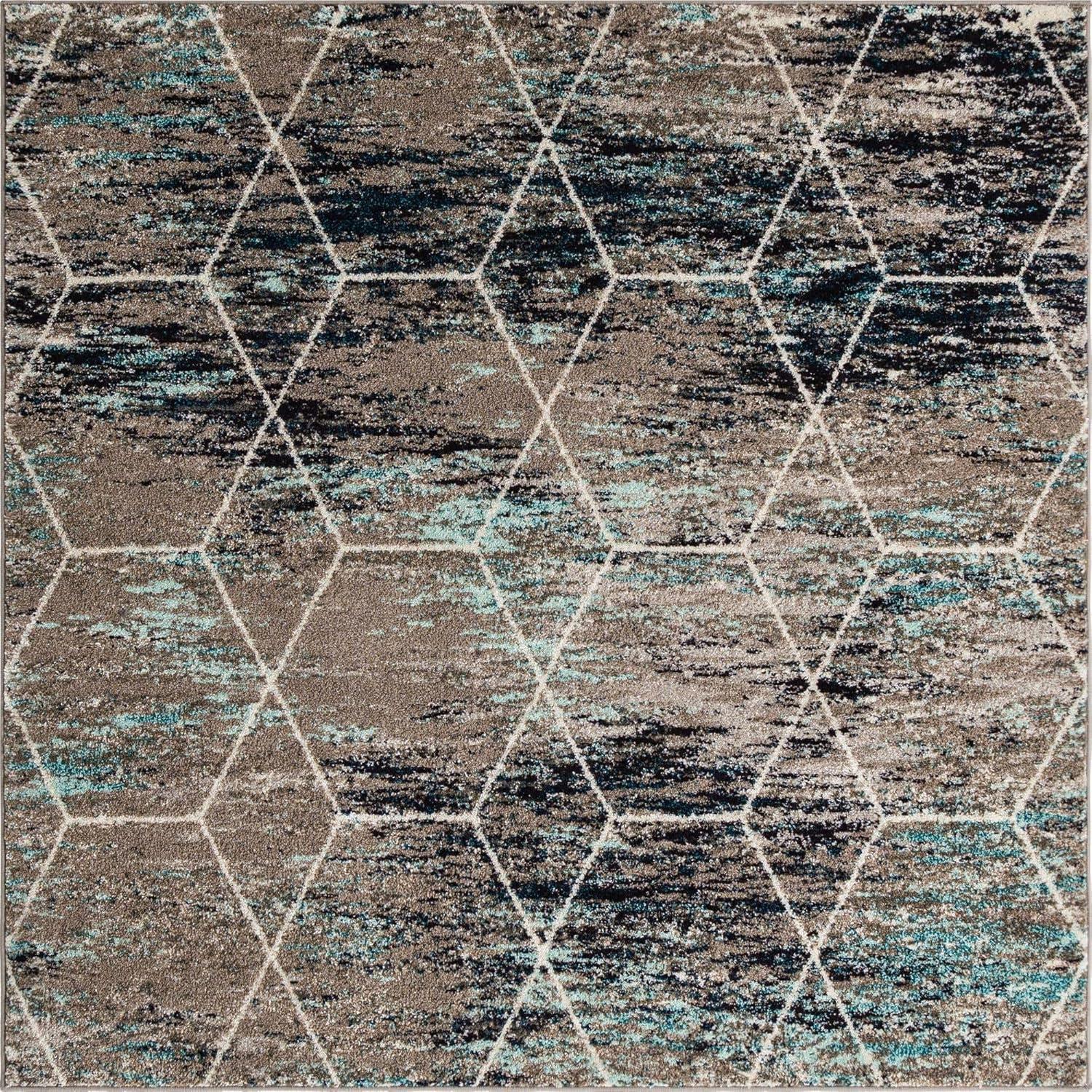 Unique Loom 6' 0 x 6' 0 Trellis Frieze Geometric Blue Multi Area Rug