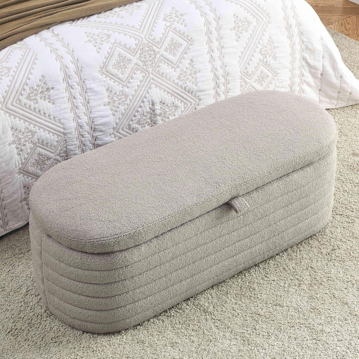 Gray Upholstered Fabric Storage Ottoman Bench with Safety Hinge