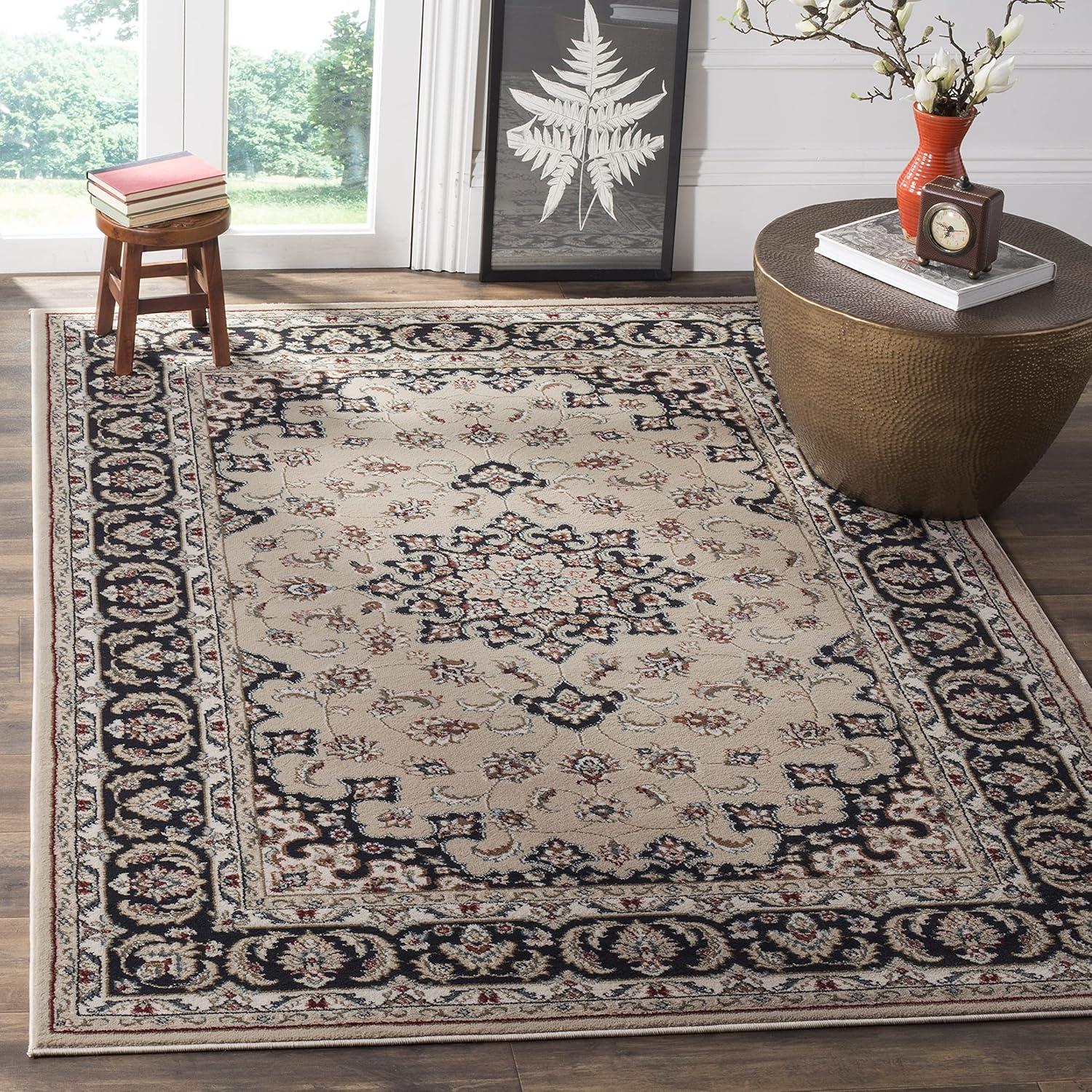 Traditional Gray and Cream Floral Border Area Rug