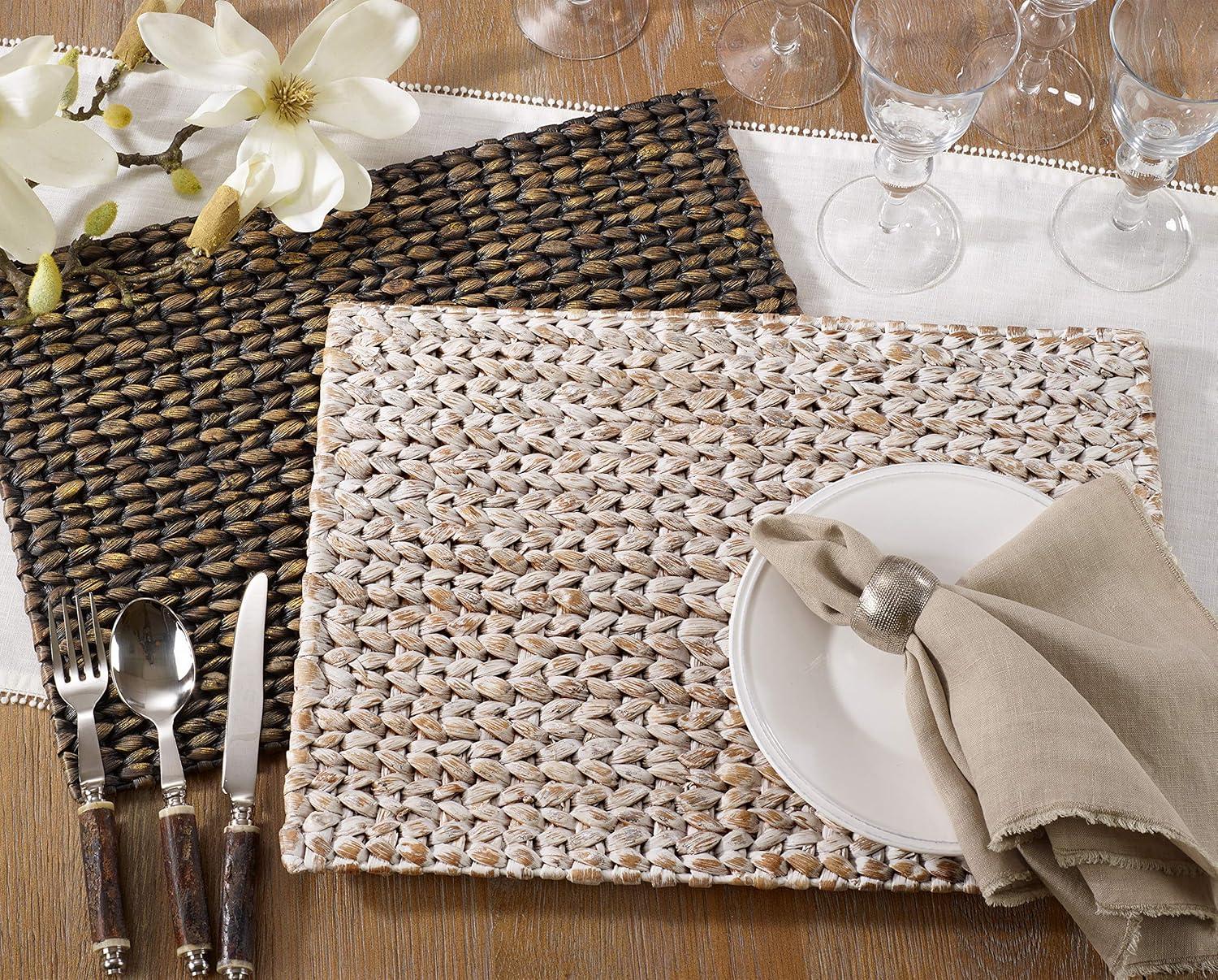 Beige Woven Water Hyacinth Rectangular Placemats, Set of 4