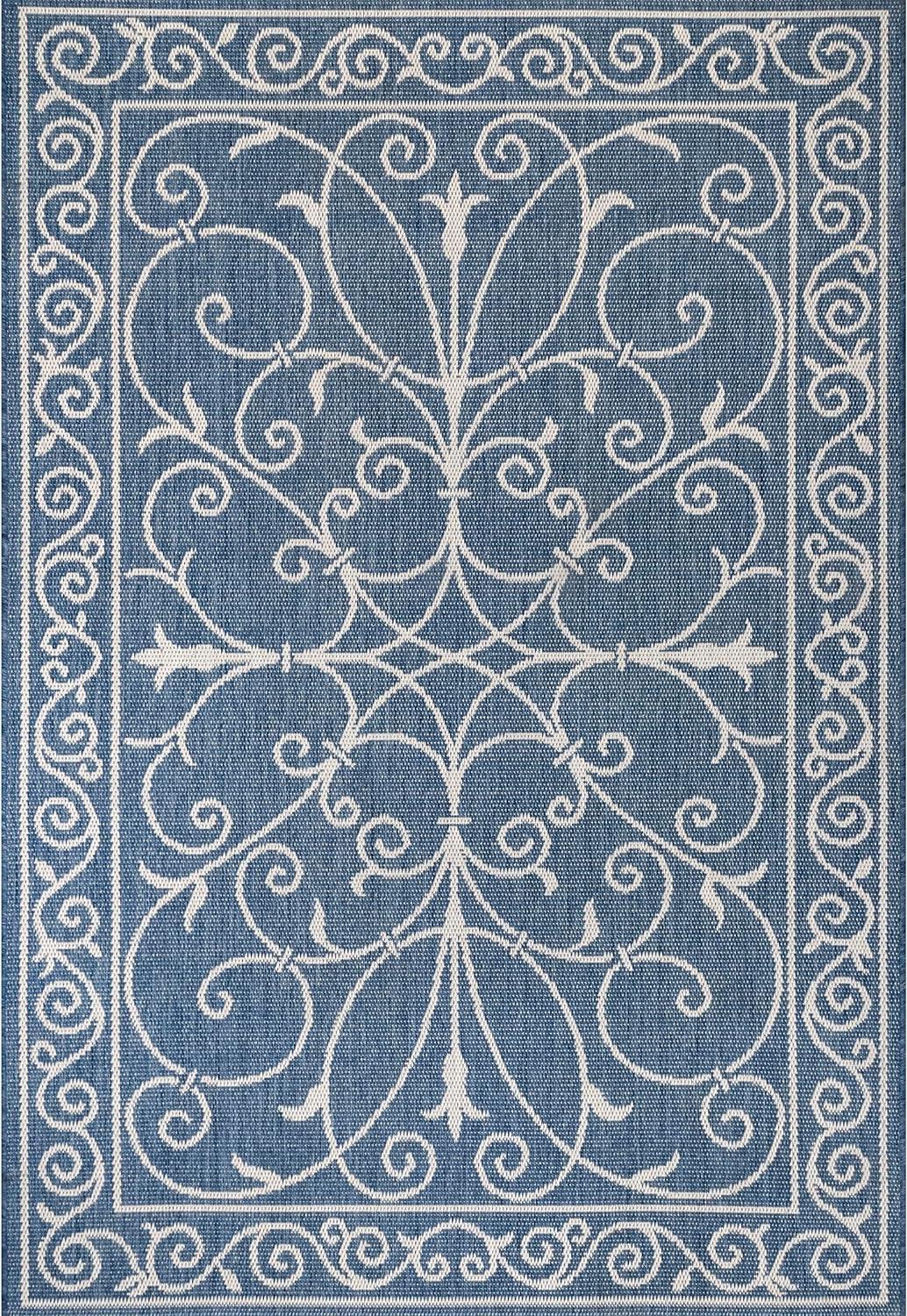 Charming Blue 5' x 7' Rectangular Synthetic Indoor/Outdoor Rug