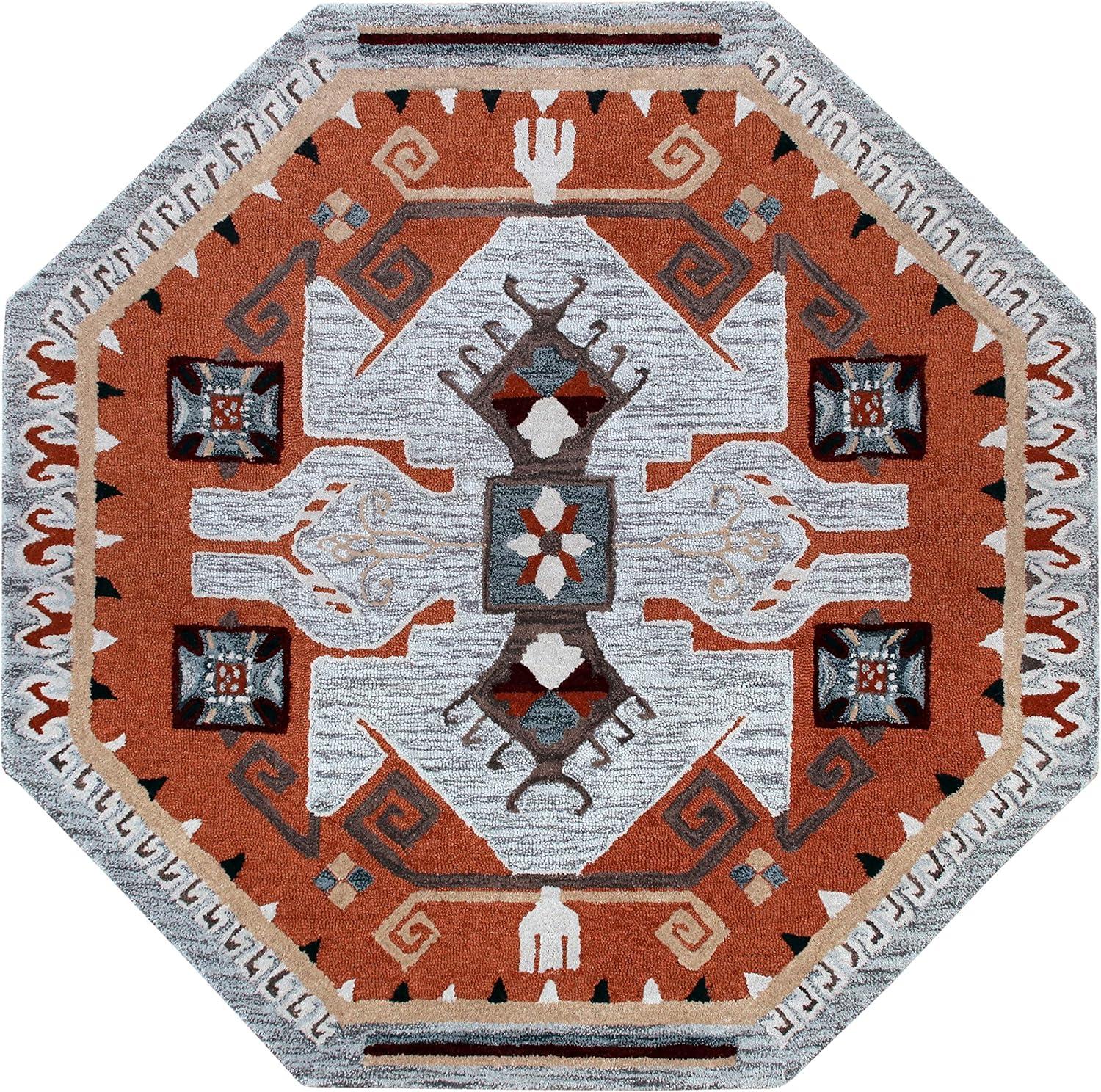 Ox Bay Terracotta Textile Southwestern Shape Rug, 4 ft. Octagon, Terracotta / Gray
