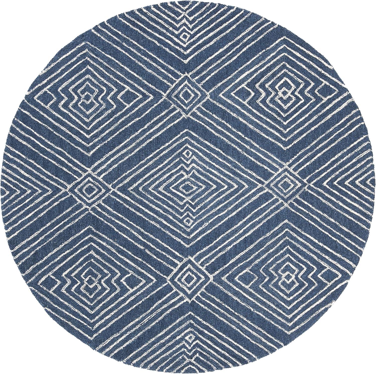 Micro-Loop MLP608 Hand Tufted Indoor Area Rug - Navy/Ivory - 5' Round - Safavieh