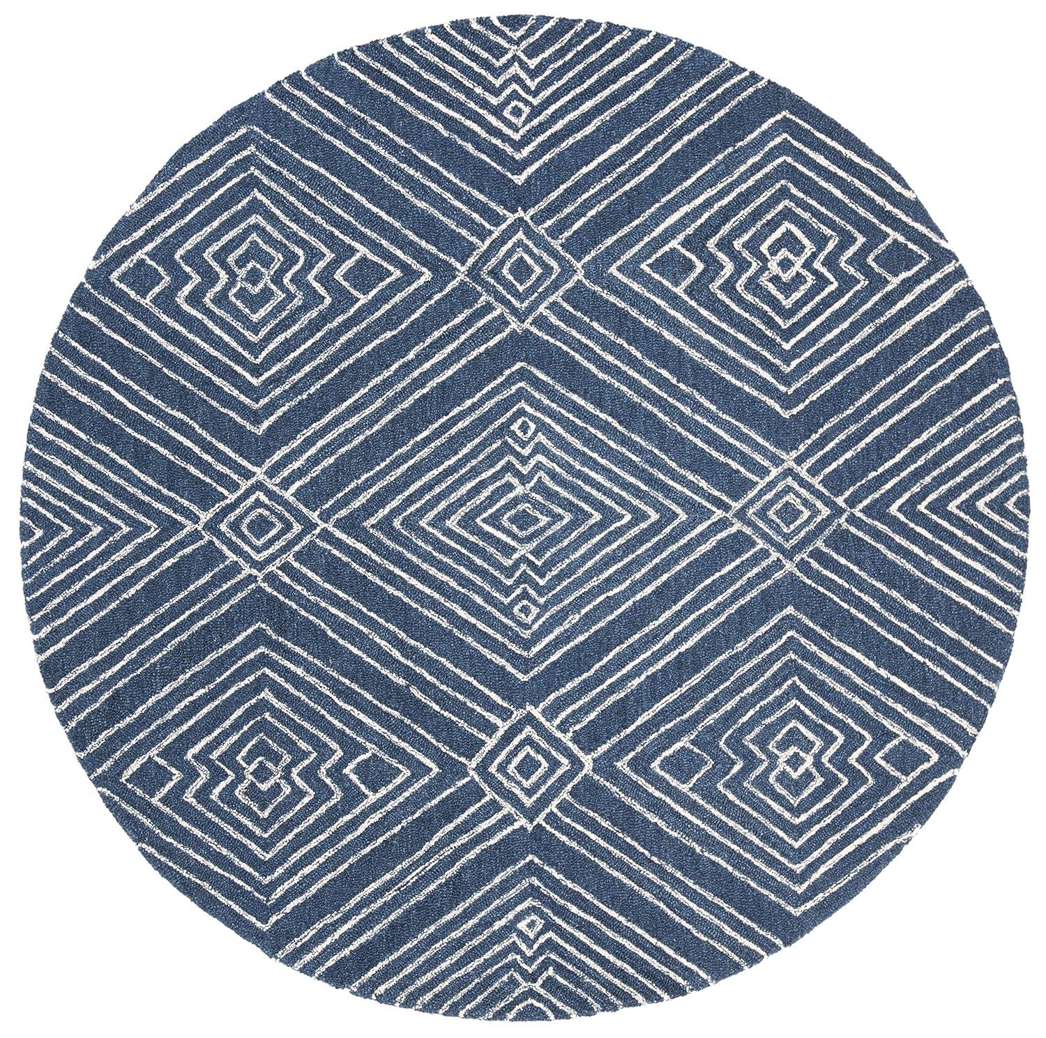 Micro-Loop MLP608 Hand Tufted Indoor Area Rug - Navy/Ivory - 5' Round - Safavieh