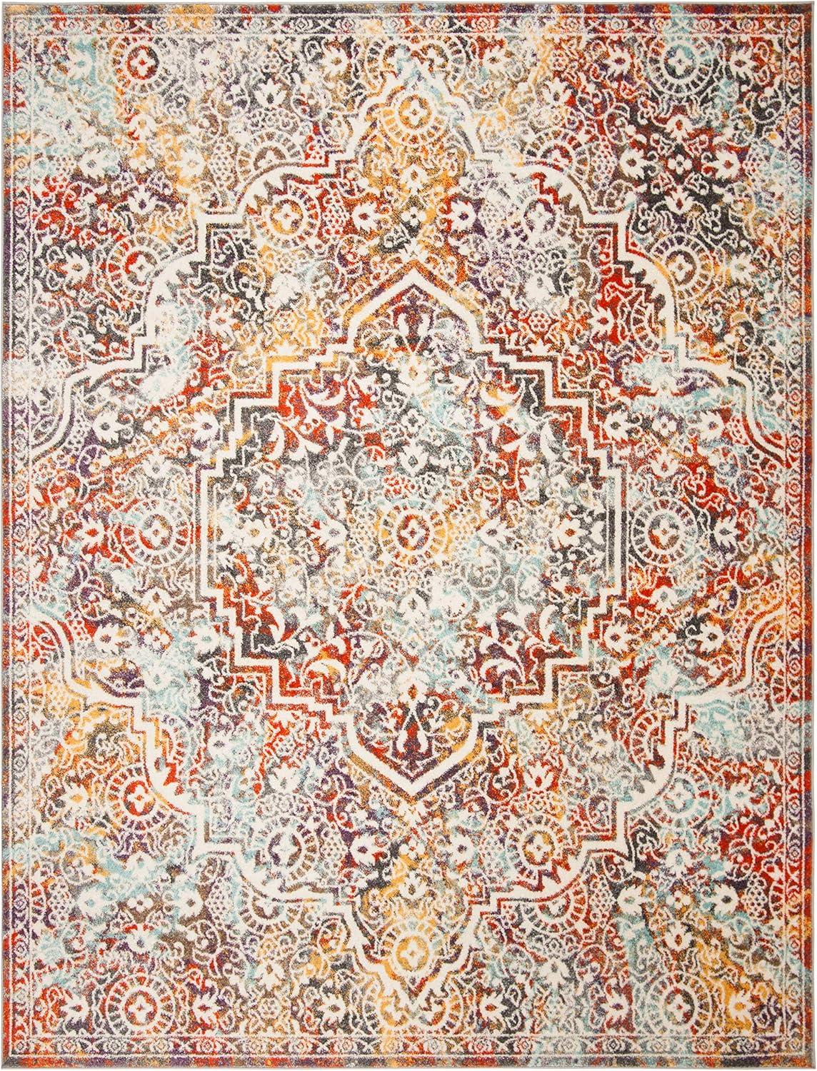 SAFAVIEH Madison Zachary Vintage Traditional Area Rug, Light Grey/Light Blue, 9' x 12'