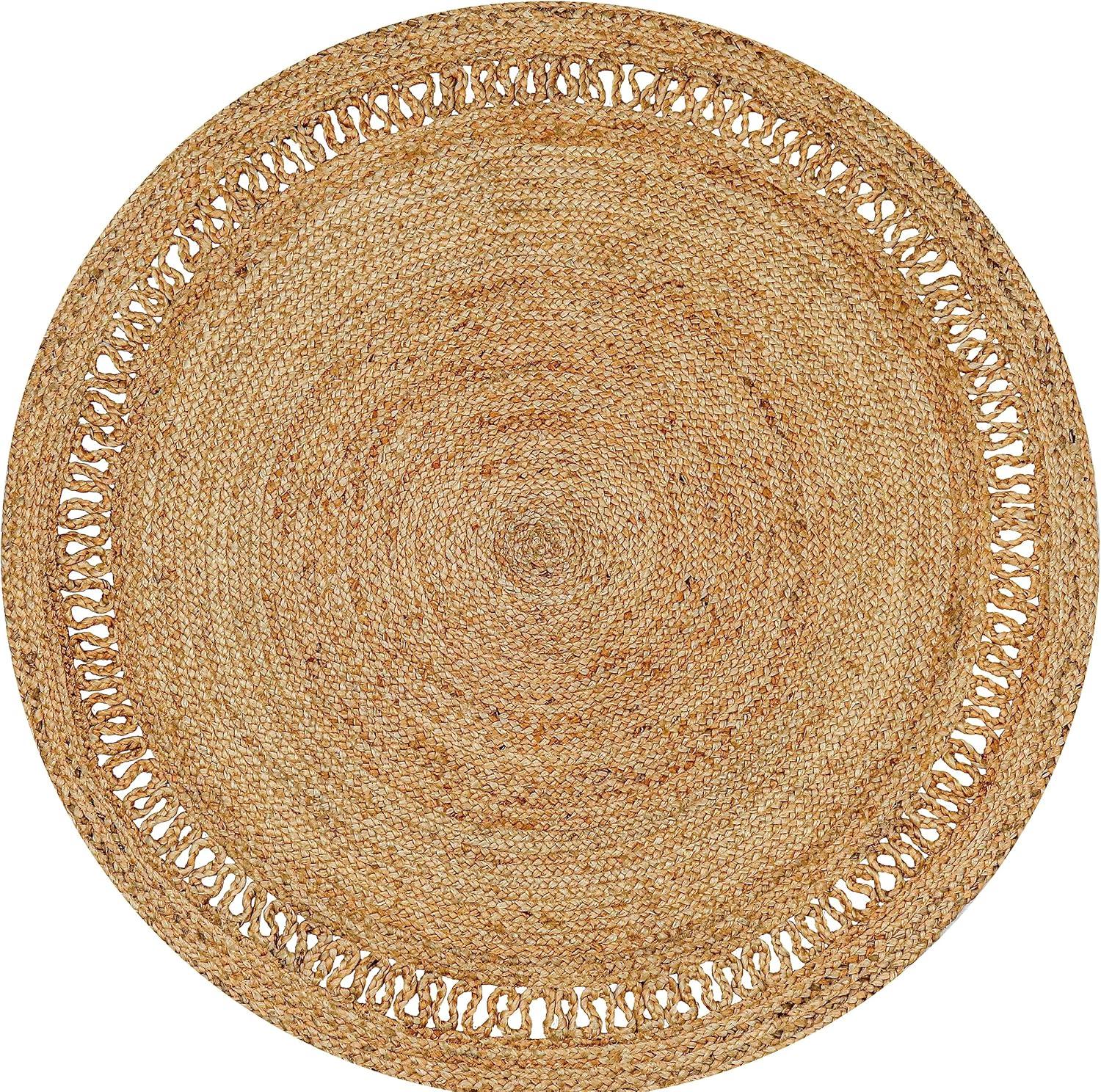 Nuloom 4 Round Rigo Jute Hand Woven Indoor Area Rug, Natural, Solid Farmhouse Design, Natural Fiber Bedroom, Living Room, Kitchen,