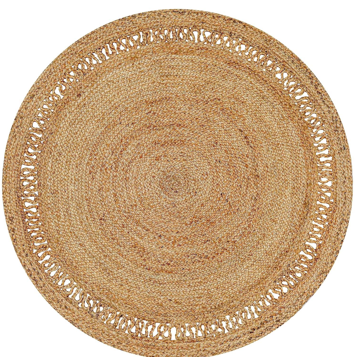 Nuloom 4 Round Rigo Jute Hand Woven Indoor Area Rug, Natural, Solid Farmhouse Design, Natural Fiber Bedroom, Living Room, Kitchen,