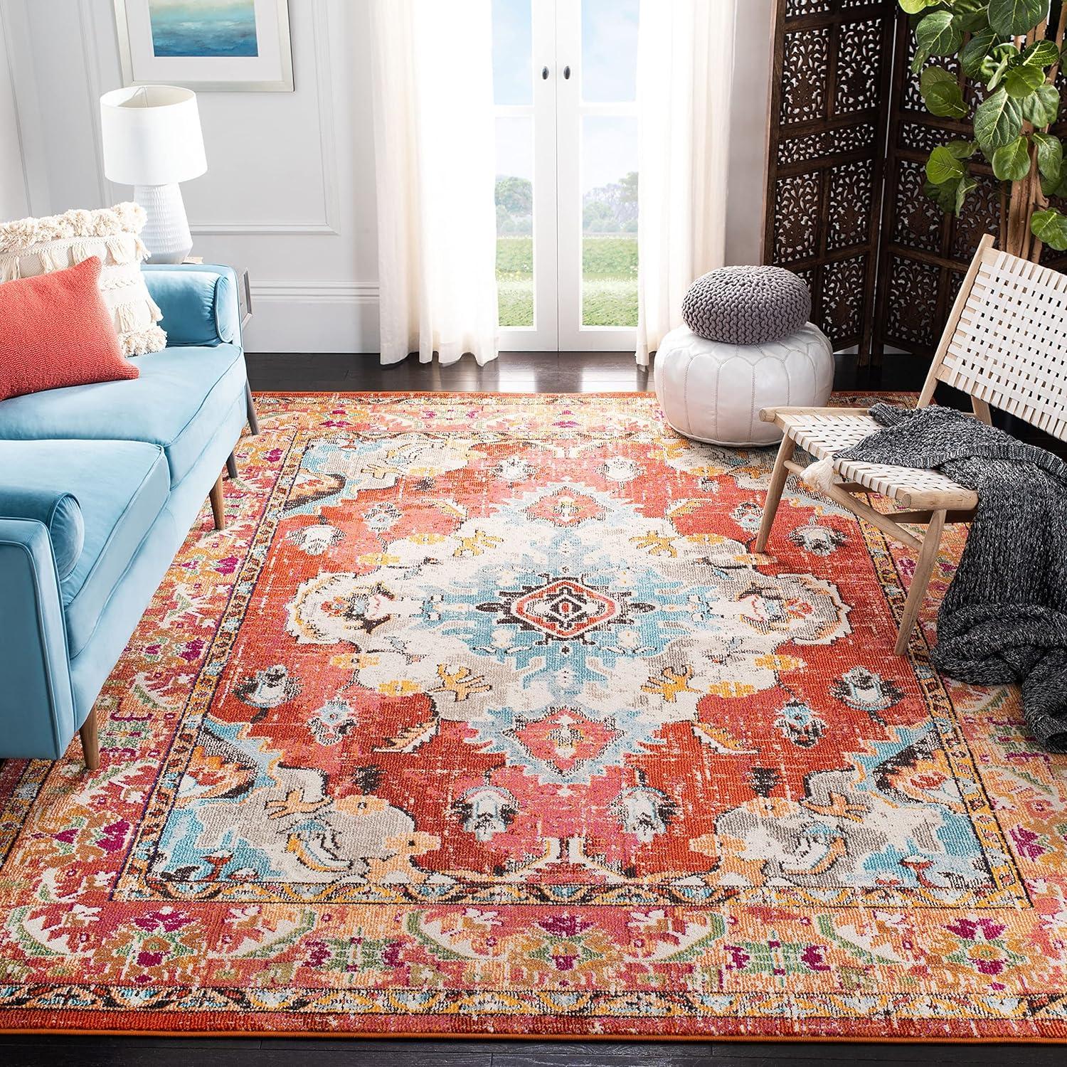 Bohemian Light Blue Medallion 6'7" x 9'2" Easy-Care Area Rug