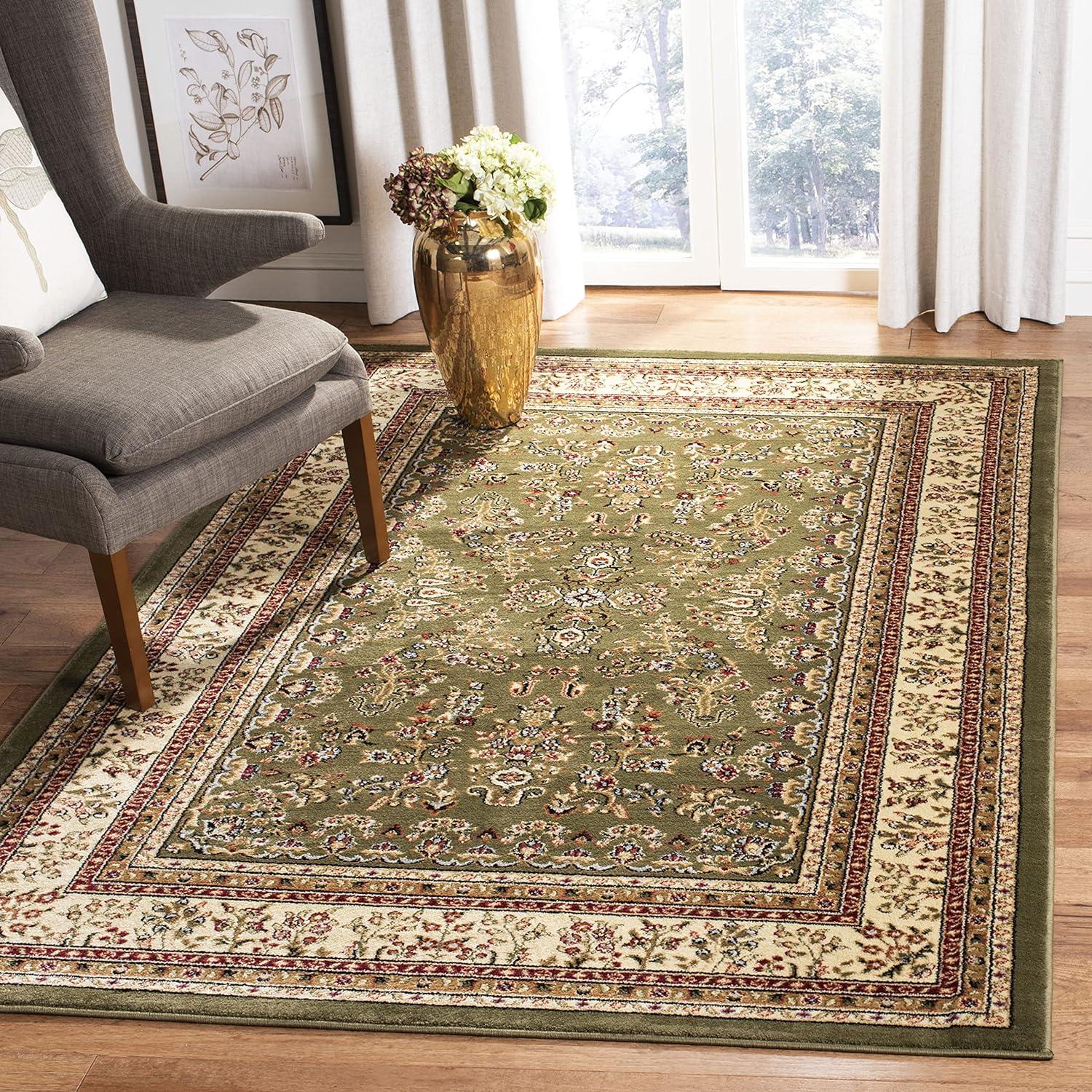 Sage and Ivory Synthetic Safavid Style Circular Area Rug