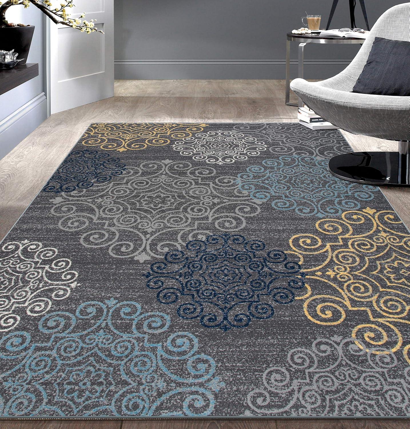 World Rug Gallery Modern Floral Swirl Design Non-Slip (Non-skid) Area Rug