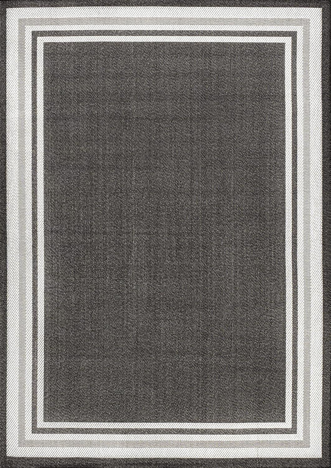 5' x 8' James Modern Border Stripe Indoor/Outdoor Area Rug, Black/Cream - JONATHAN Y
