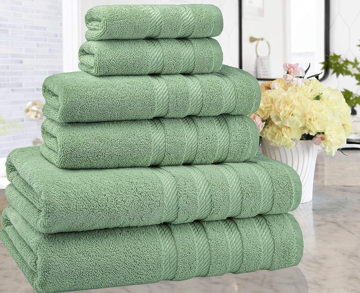 American Soft Linen 6 Piece Towel Set, 100% Cotton Bath Towels for Bathroom, Sage Green