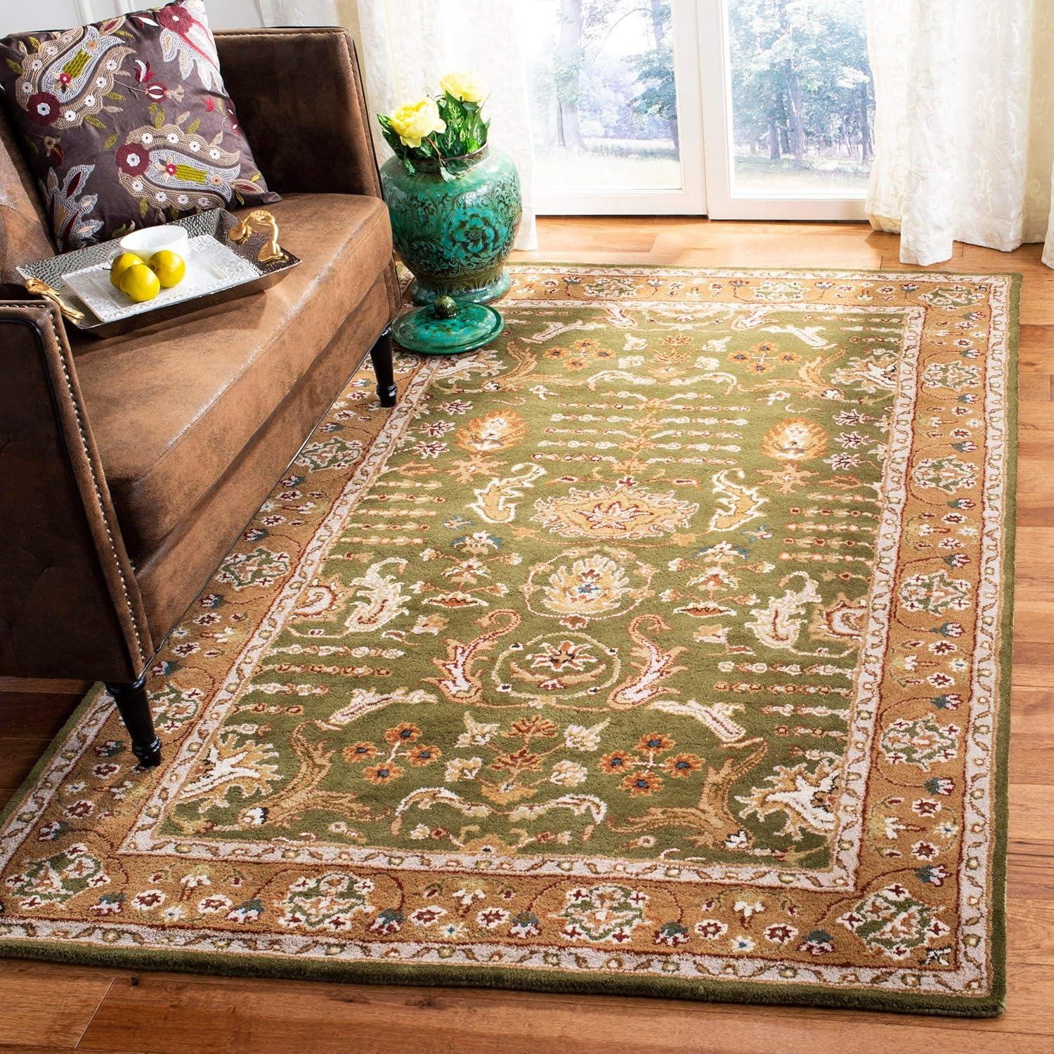 Handmade Light Green and Gold Wool 6' x 9' Tufted Area Rug