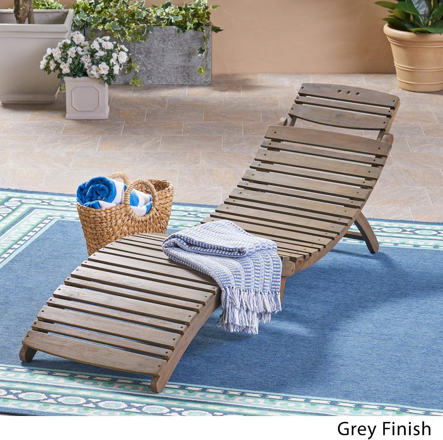 Christopher Knight Home Lisbon Outdoor Acacia Wood Folding Armless Chaise Lounge (Set of 2), Gray