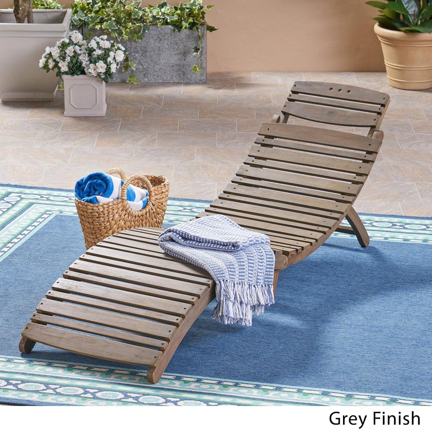 Christopher Knight Home Lisbon Outdoor Acacia Wood Folding Armless Chaise Lounge (Set of 2), Gray