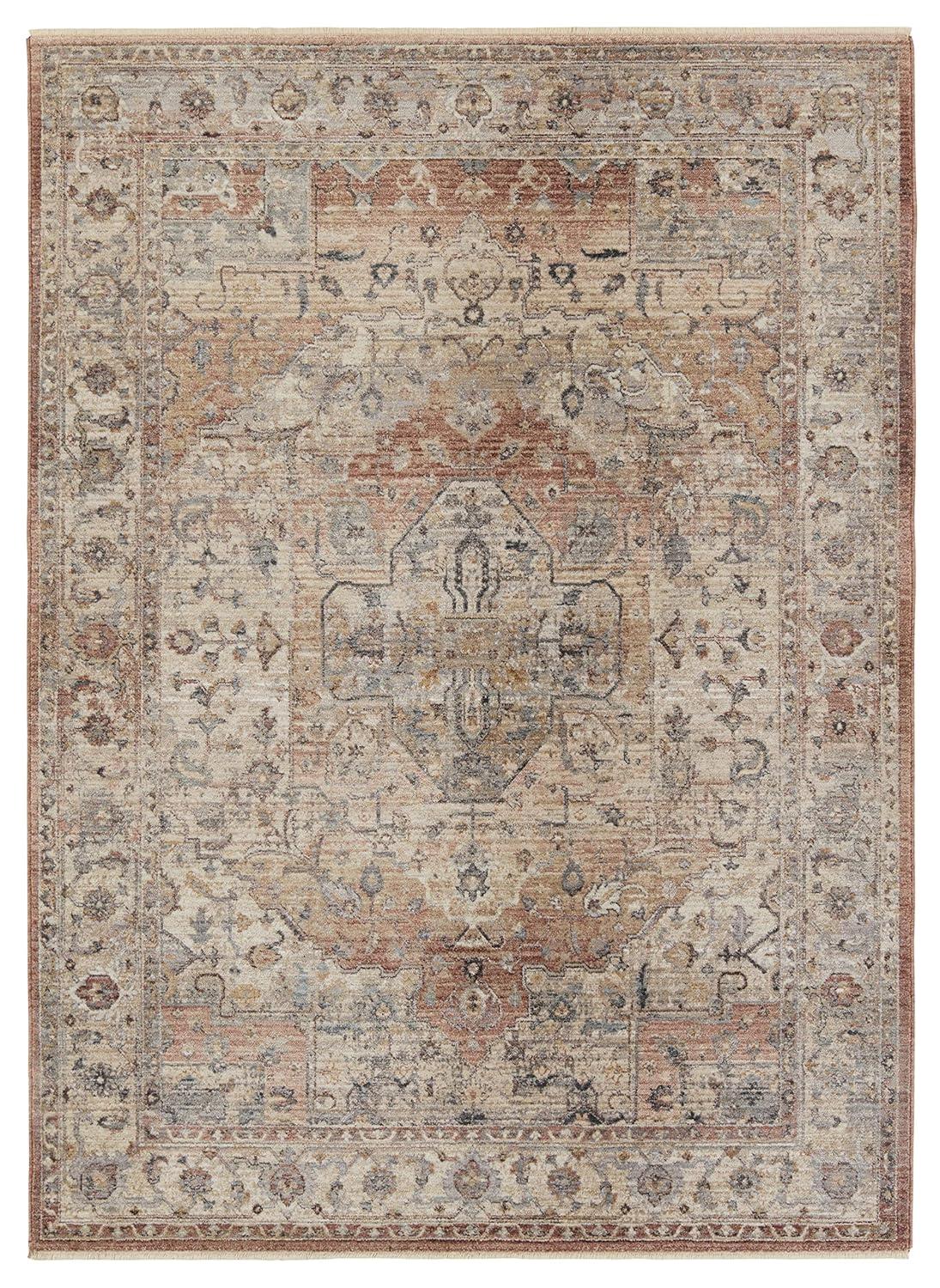 Tan and Pink Medallion Synthetic Runner Rug, 2'9" x 8'