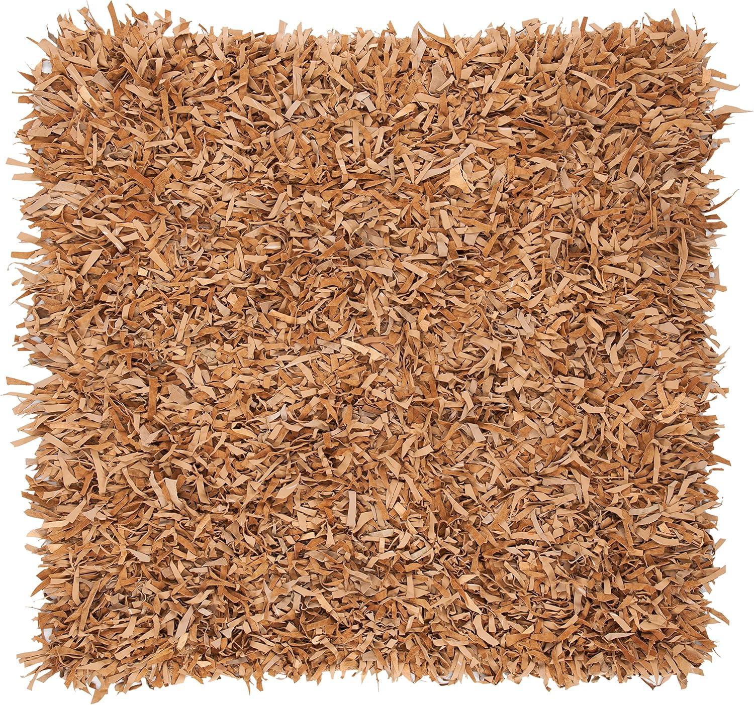 Leather Shag LSG601 Hand Knotted Area Rug - Light Gold - 5'x5' - Safavieh.