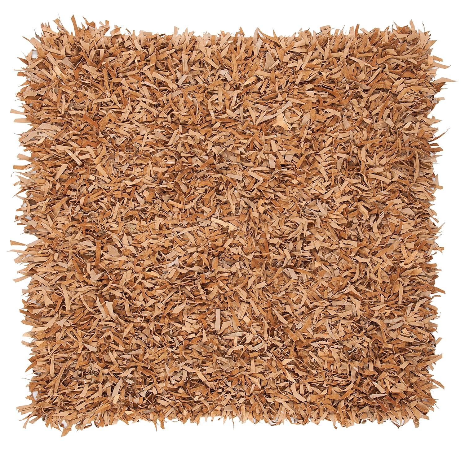 Leather Shag LSG601 Hand Knotted Area Rug - Light Gold - 5'x5' - Safavieh.