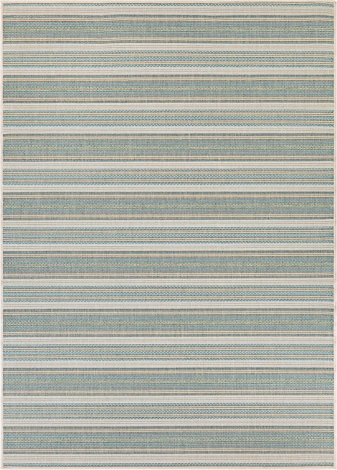 Monaco Blue Mist/Ivory Stripe 5' x 7' Easy-Care Synthetic Area Rug