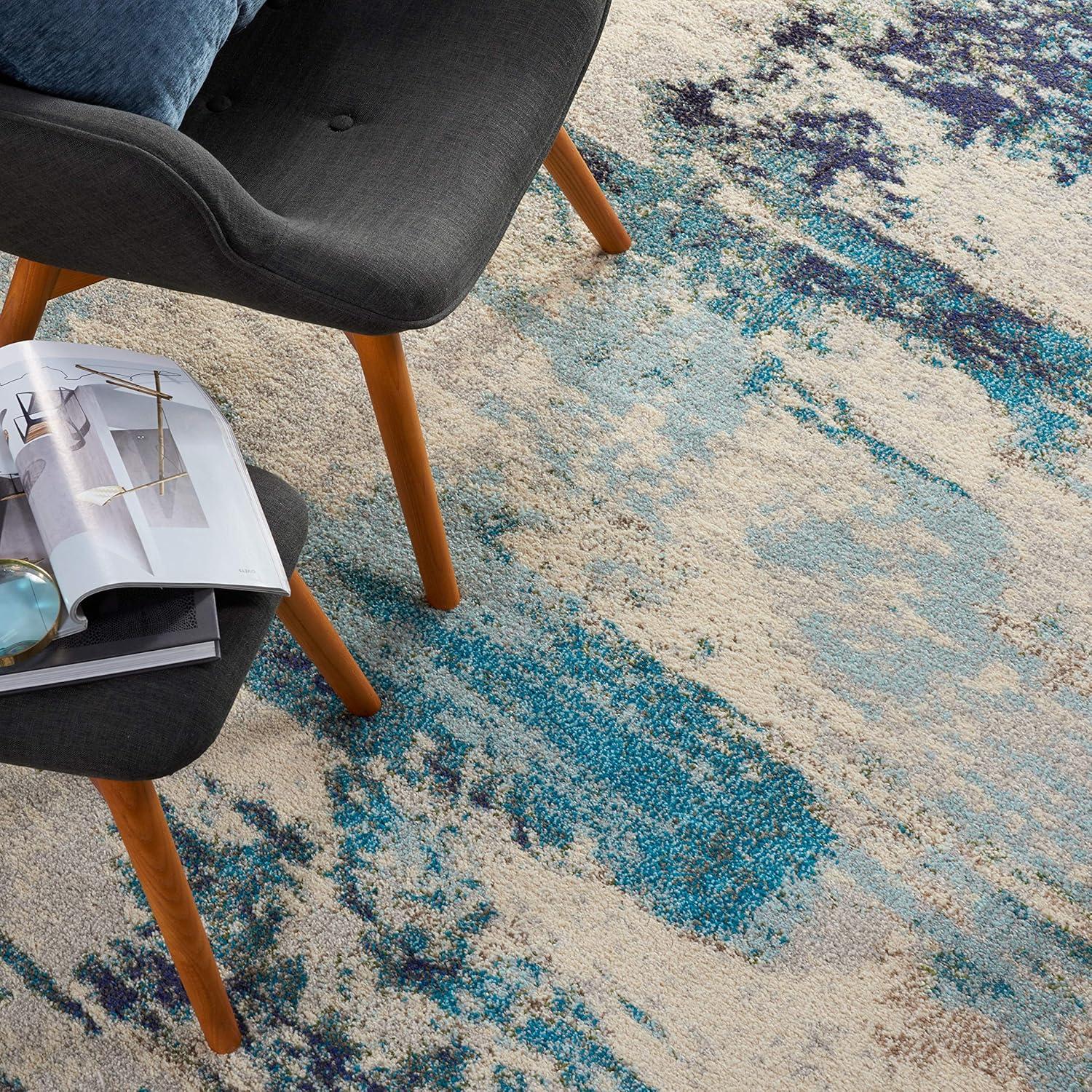 Celestial CES02 Area Rug Colorful Contemporary Abstract By Nourison Ivory Teal Blue 7' x 10'