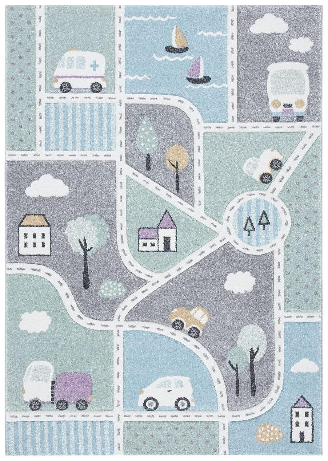 Carousel Kids  CRK193 Loomed Indoor Area Rug - Grey/Light Blue - 5'3"x7'6" - Safavieh