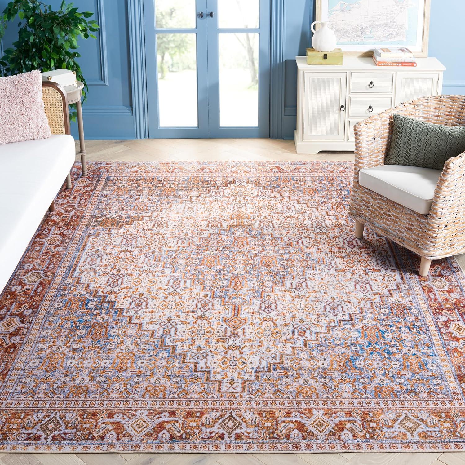 Tucson TSN166 Power Loomed Machine Washable Area Rug - Beige/Rust - 8'x10' - Safavieh.
