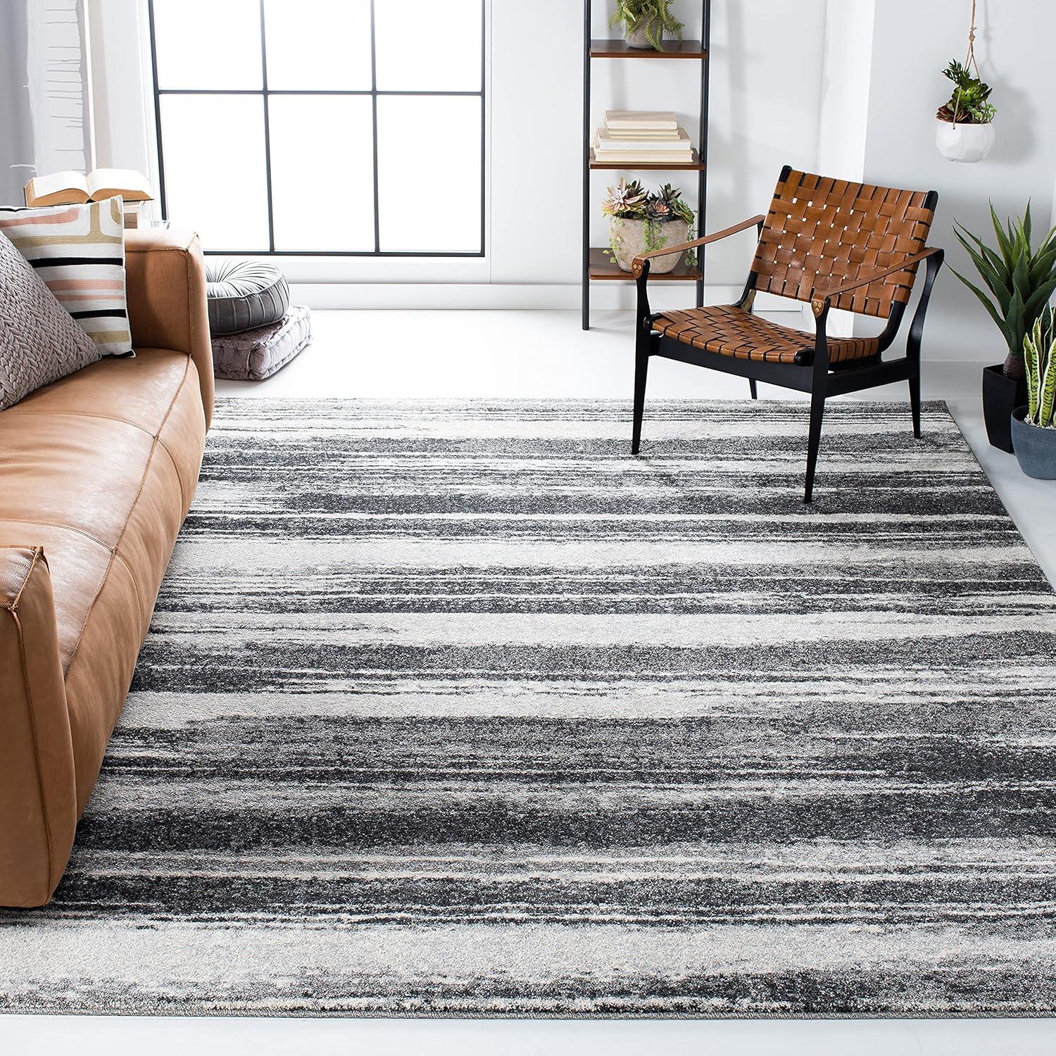 Retro Dark Grey and Light Grey 9' x 12' Shag Area Rug