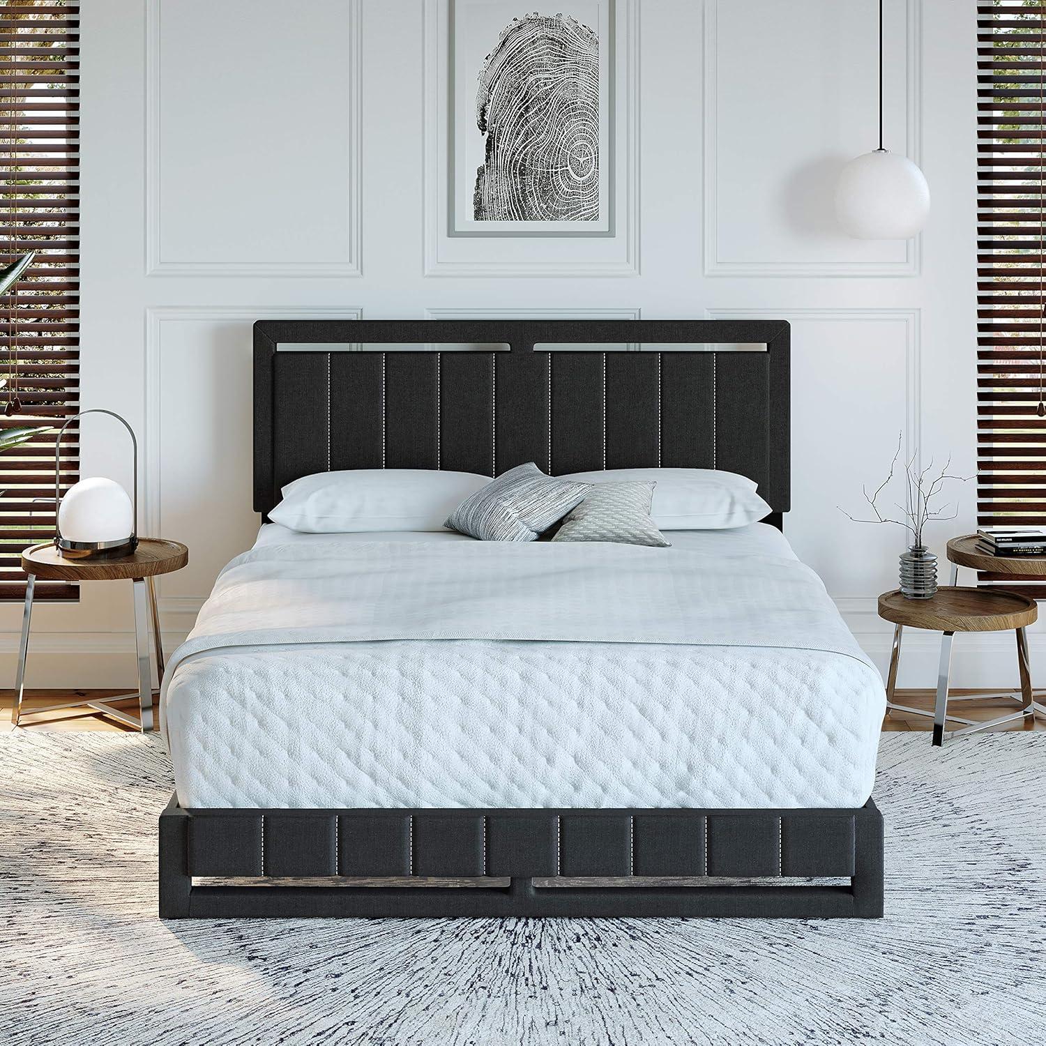 Boyd Sleep Senata Upholstered Linen Platform Bed Black Queen