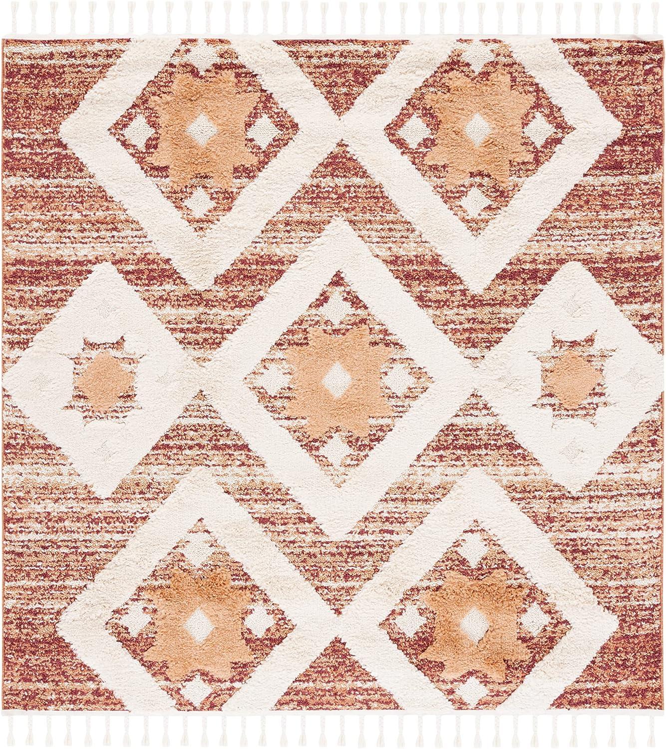 Moroccan Tassel Shag MTS664 Power Loomed Indoor Area Rug - Rust/Ivory - 6'7"x6'7" - Safavieh