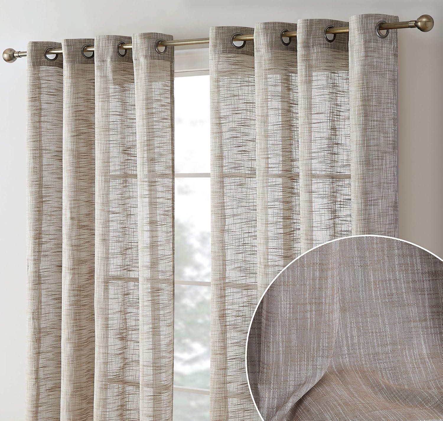 THD Harley Faux Linen Textured Semi Sheer Sun Light Filtering Window Grommet Curtain Panels, 2 Panels