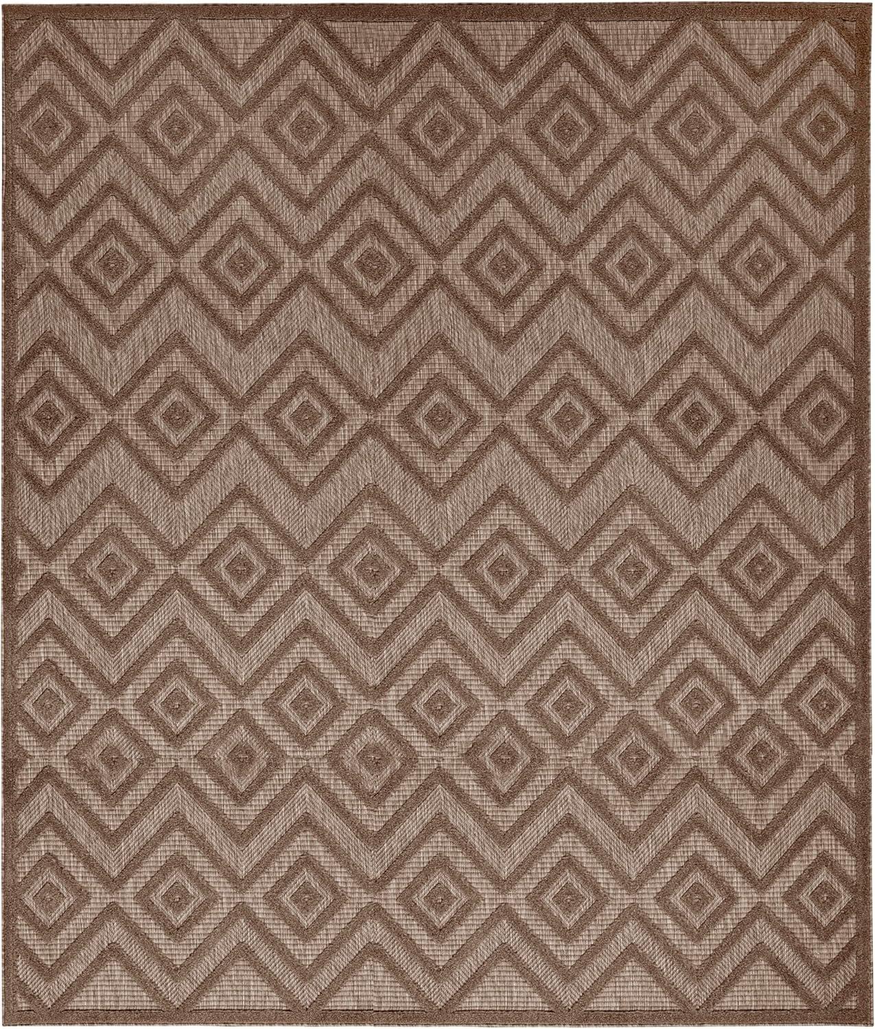 Nourison Versatile Diamond Geometric Flatweave Indoor Outdoor Area Rug Brown 9' x 12'