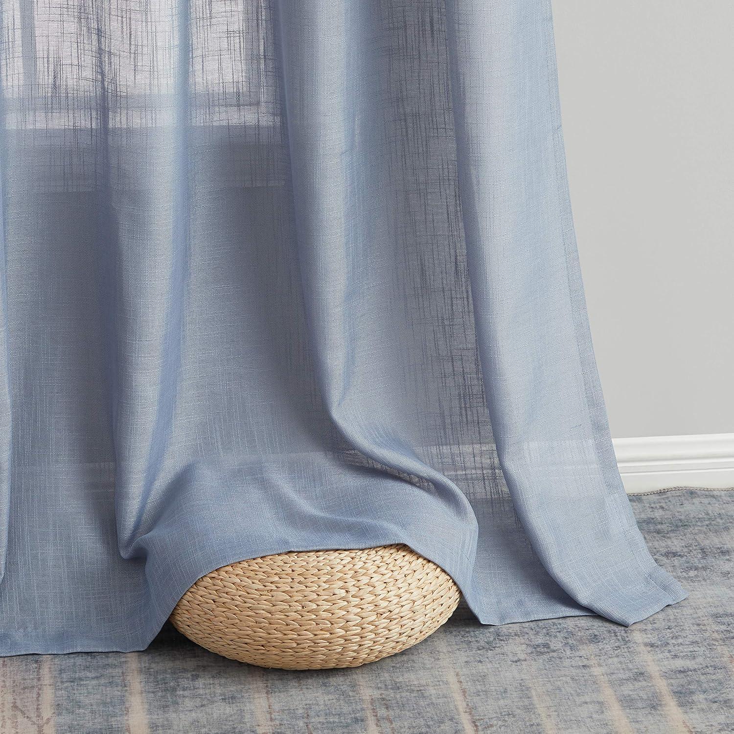 HLC.ME Abbey Faux Linen Textured Semi Sheer Privacy Light Filtering Window Grommet Thick Curtain Panels, Set of 2 - Dusty Blue, 54 W x 84 L