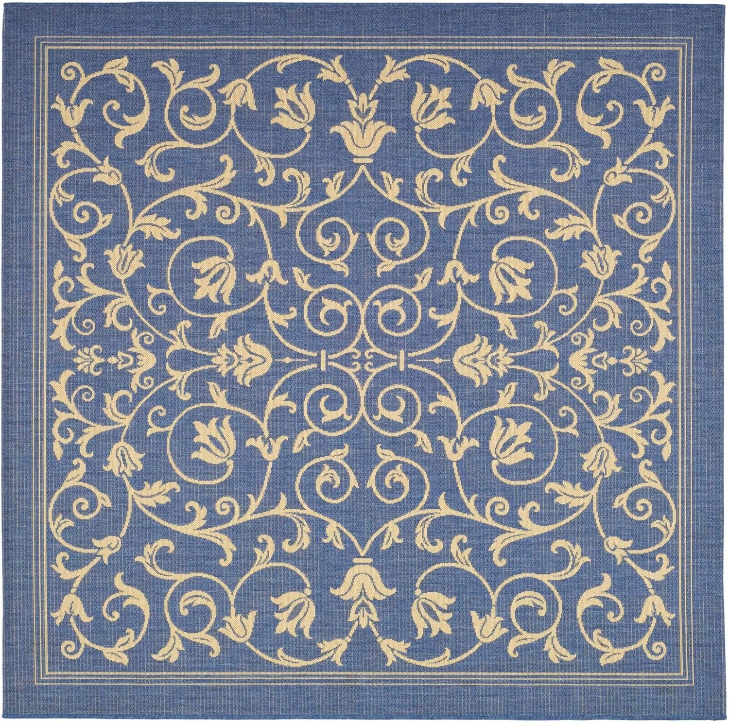 Courtyard CY2098 Power Loomed Indoor and Outdoor Area Rug - Blue/Natural - 6'7"x6'7" - Safavieh