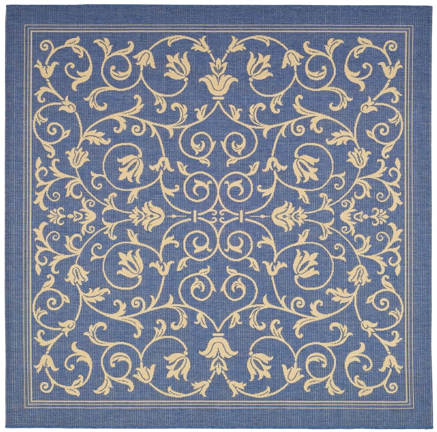 Courtyard CY2098 Power Loomed Indoor and Outdoor Area Rug - Blue/Natural - 6'7"x6'7" - Safavieh