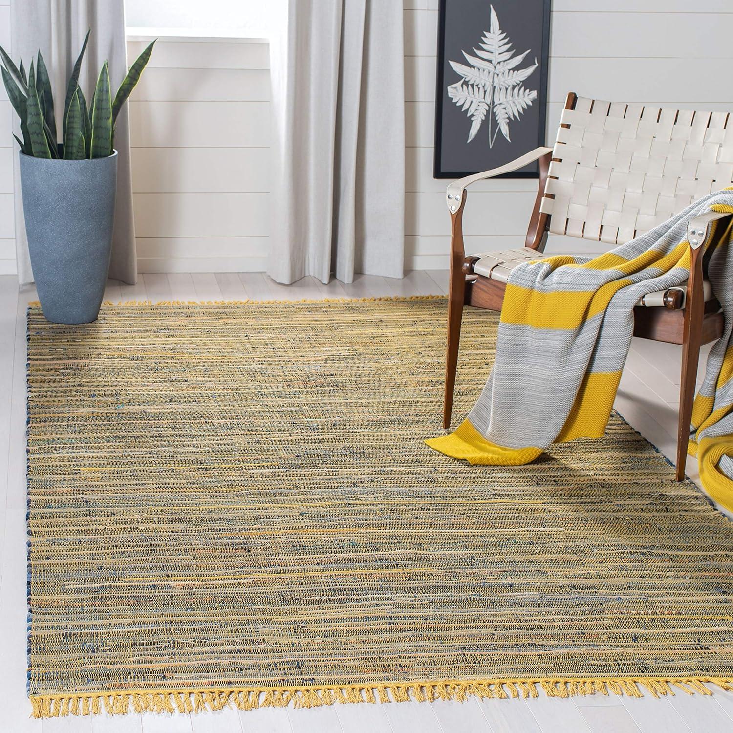 Rag Rug RAR127 Hand Woven Indoor Accent Rug - 4'x6' - Yellow/Multi - Safavieh