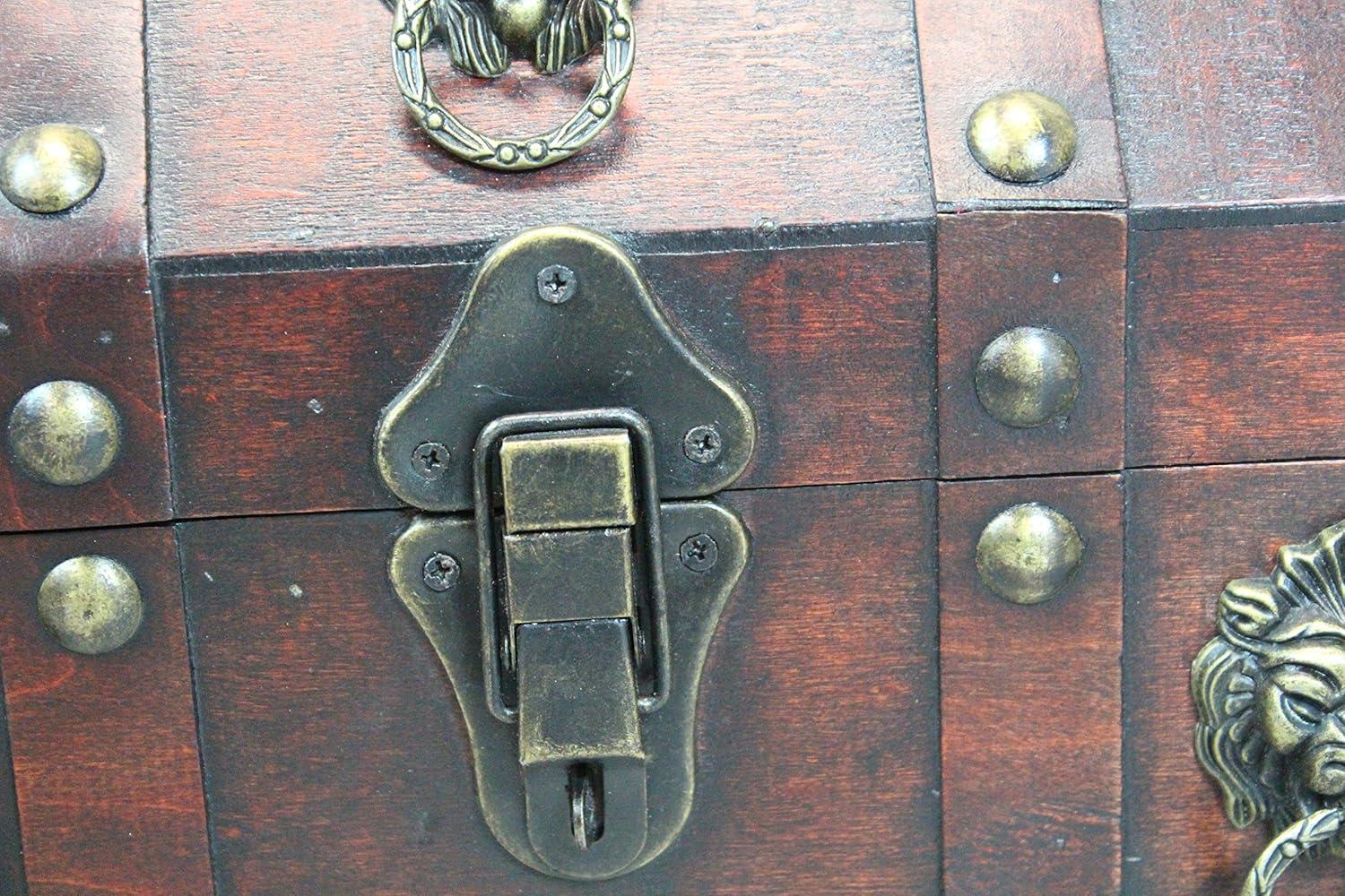 Antique Wooden Pirate Chest with Lion Rings and Lockable Latch