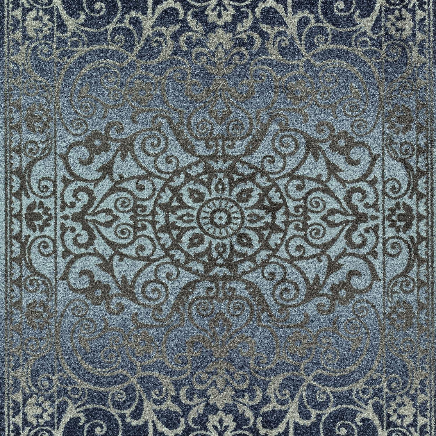 Maples Rugs Pelham Medallion Bedroom Area Rug for Indoor, 3'4" x 5', Navy/Gray