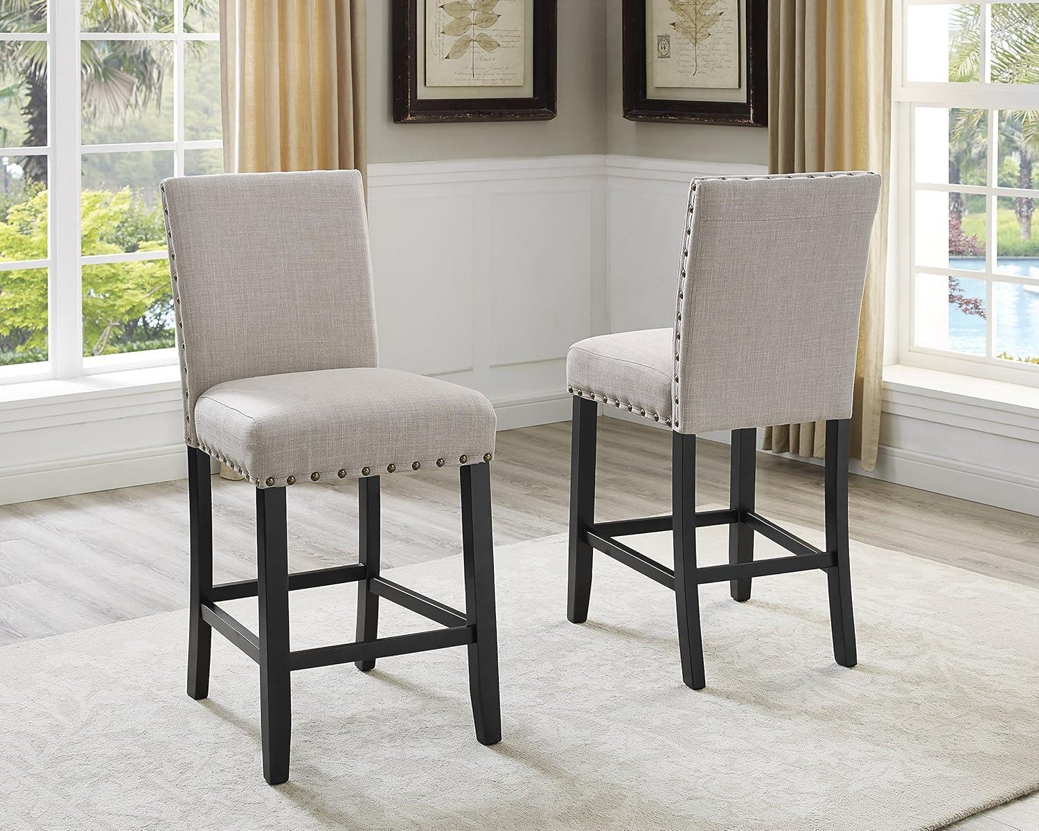 Espresso Blue Adjustable Counter Height Wood Stools with Nailhead Trim, Set of 2