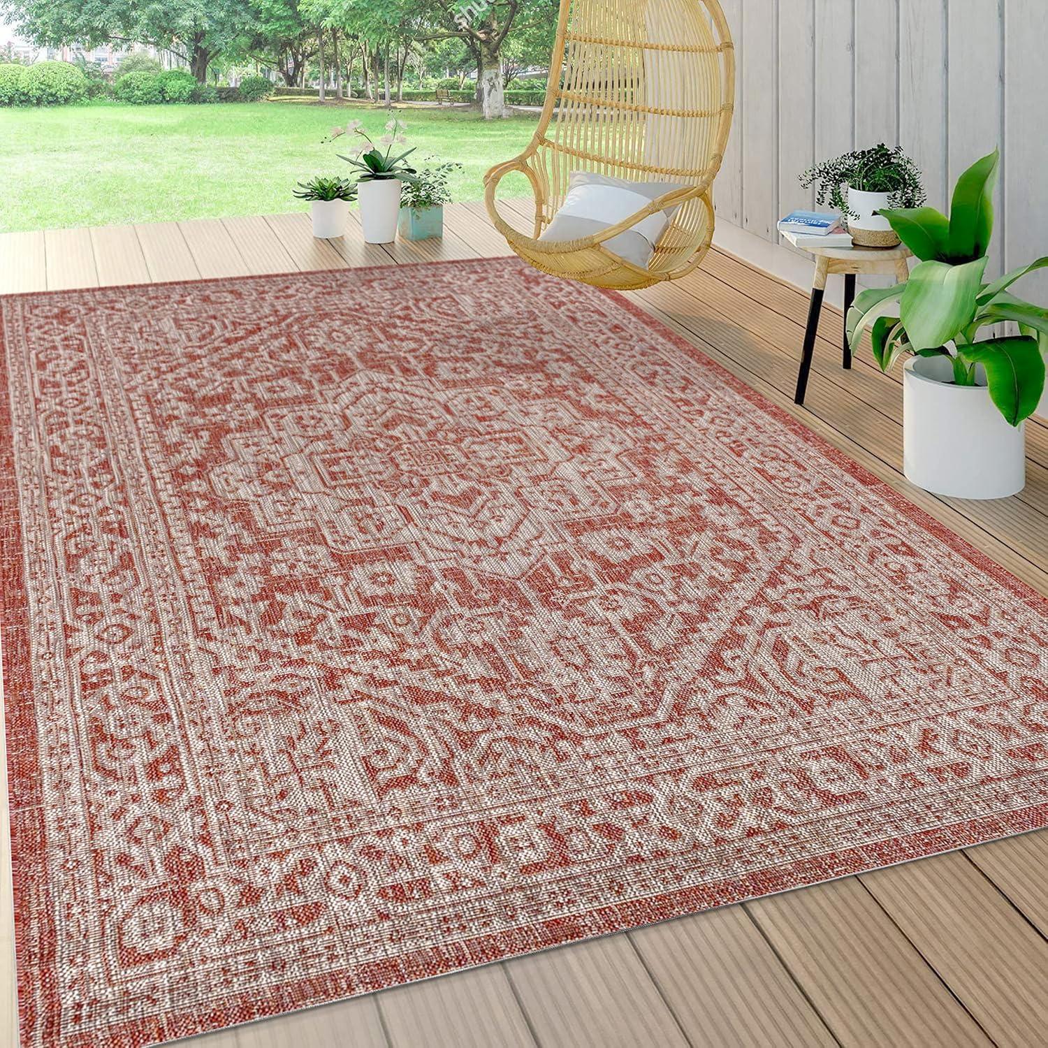 Sinjuri Medallion Textured Weave Indoor/Outdoor Area Rug - JONATHAN Y