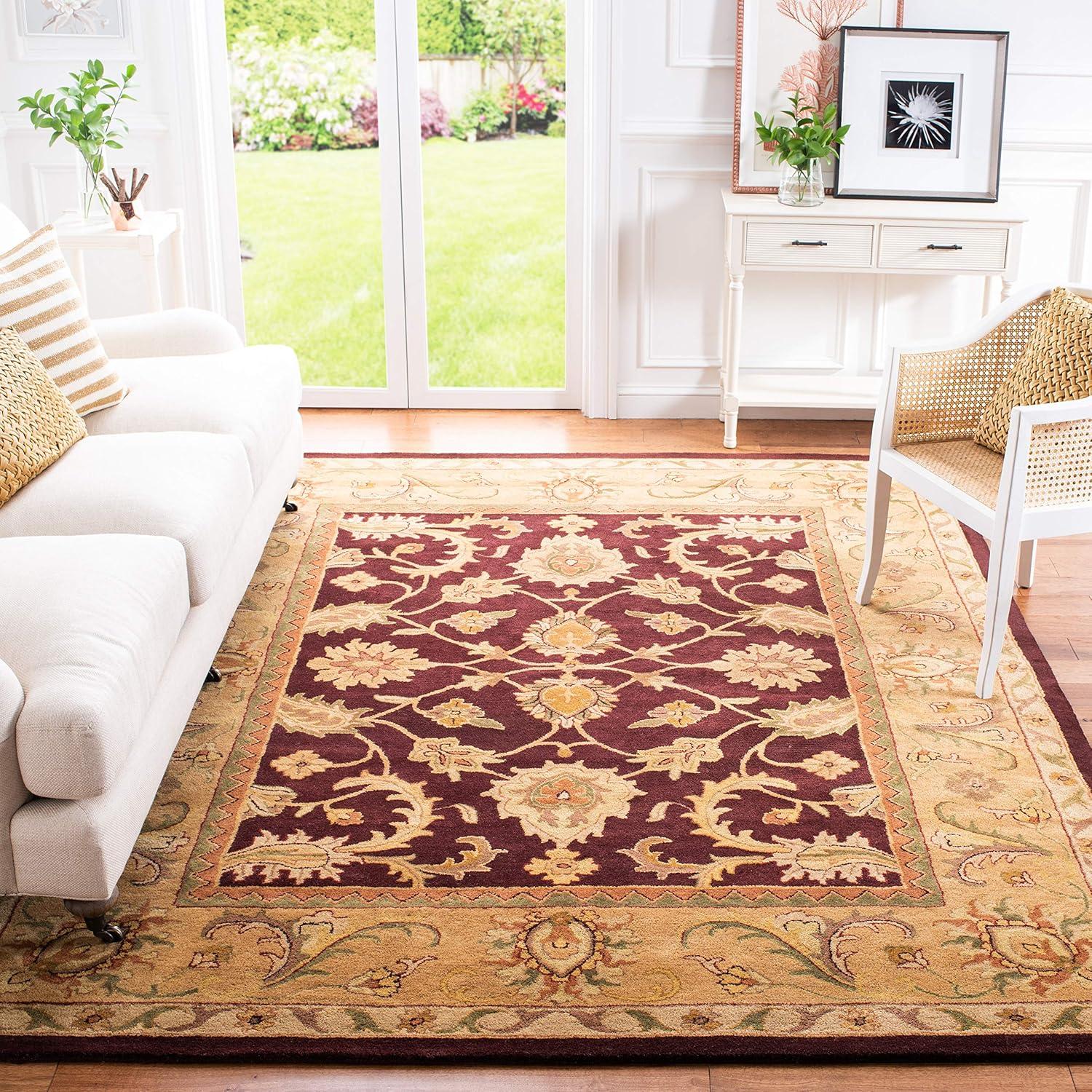 SAFAVIEH Classic Karolina Floral Bordered Wool Area Rug, Dark Plum/Gold, 9'6" x 13'6"