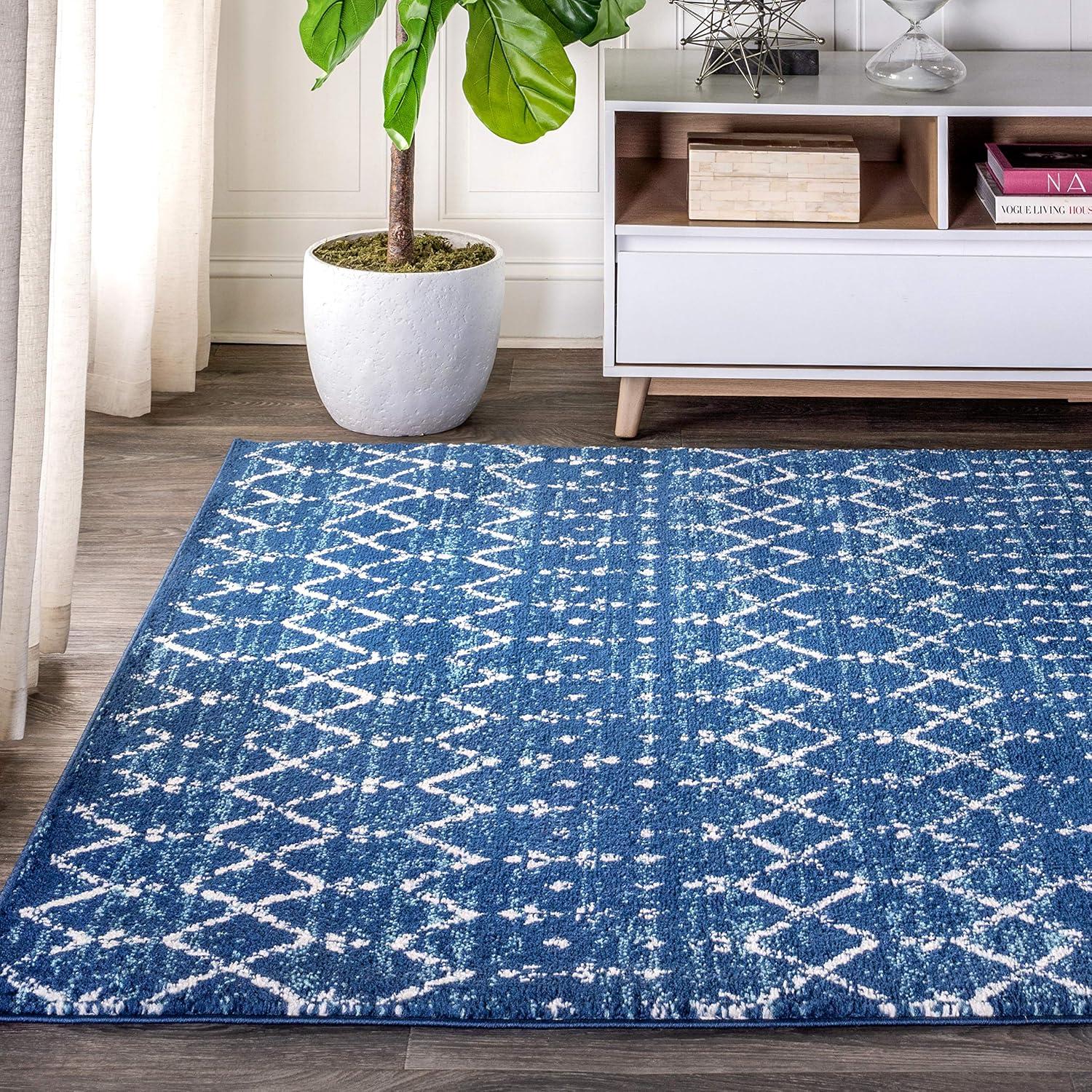 Blue and White Moroccan Trellis Reversible Area Rug