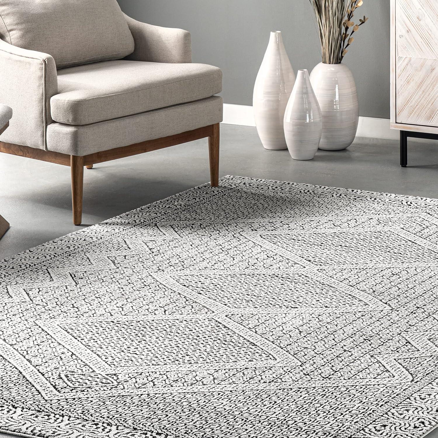 nuLOOM Exie 10 x 14 (ft) Loomed Polypropylene Light Gray Rectangular Indoor Medallion Area rug