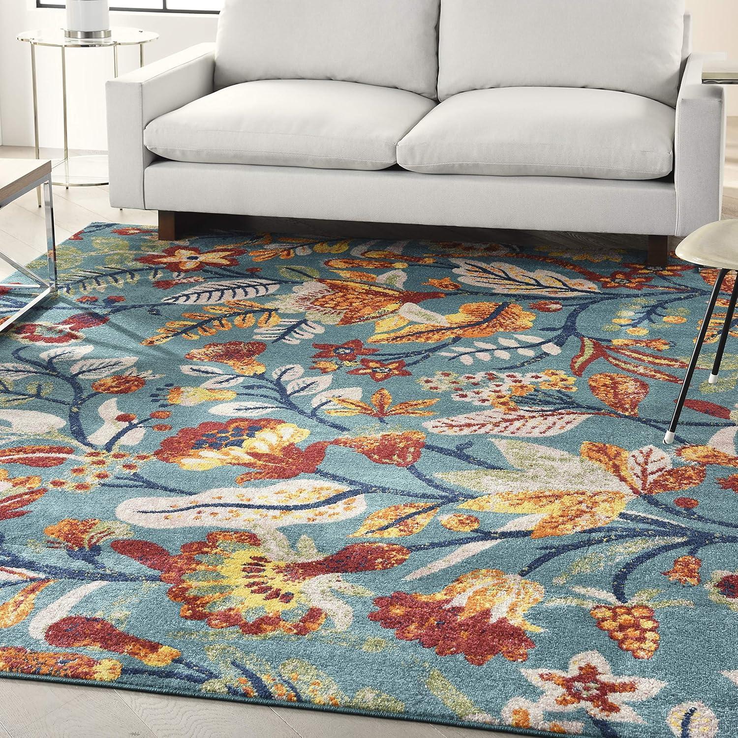 Nourison Allur Botanical Indoor Area Rug Turquoise Multicolor 7'10" x 9'10"