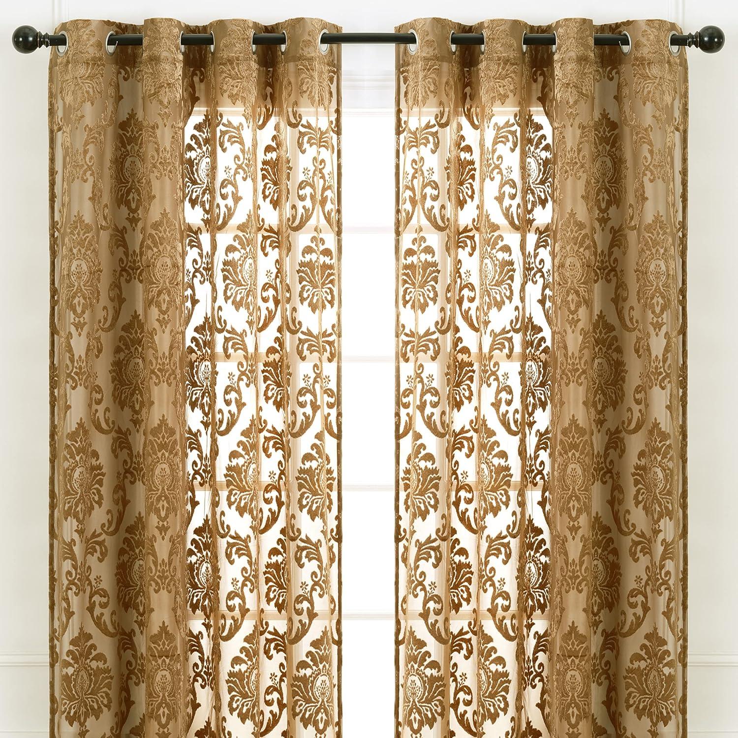 Chanasya 2pk Devore Damask Sheer Grommet Window Curtain Panels - Set of 2 - 52 x 96 Inches Long - Blue